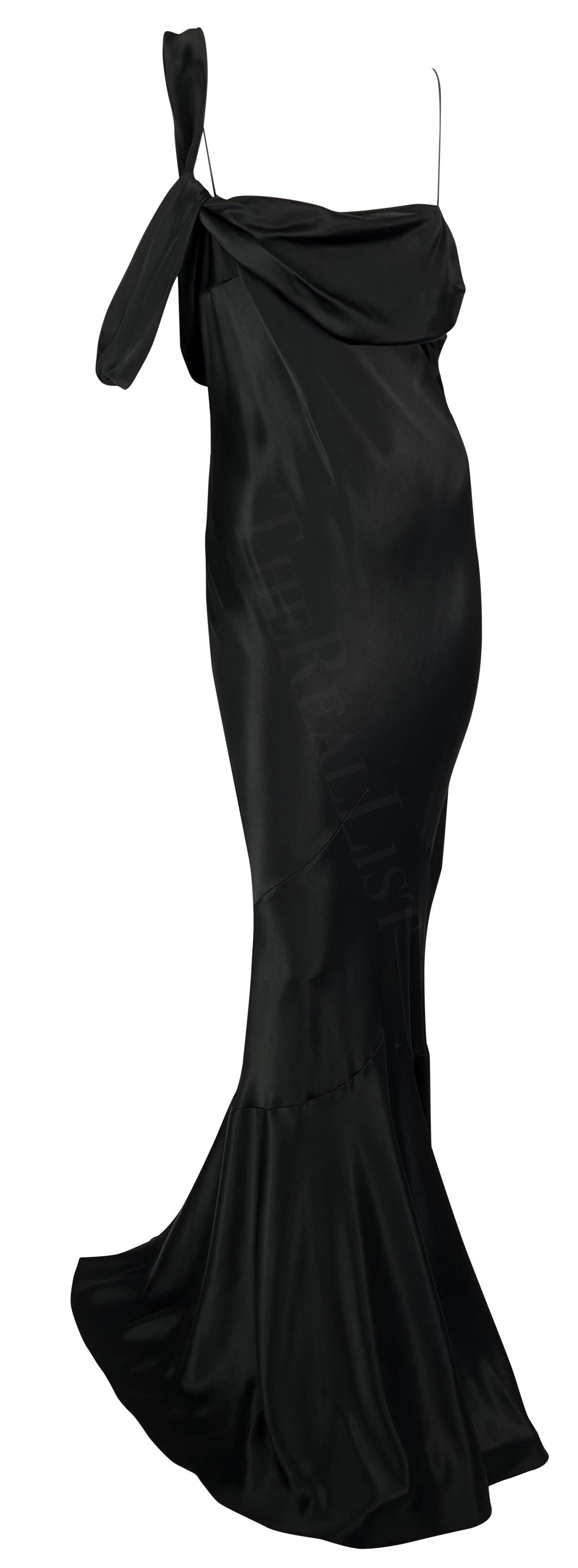 F/W 2006 John Galliano Black Satin Floor Length Bias-Cut Asymmetric Gown