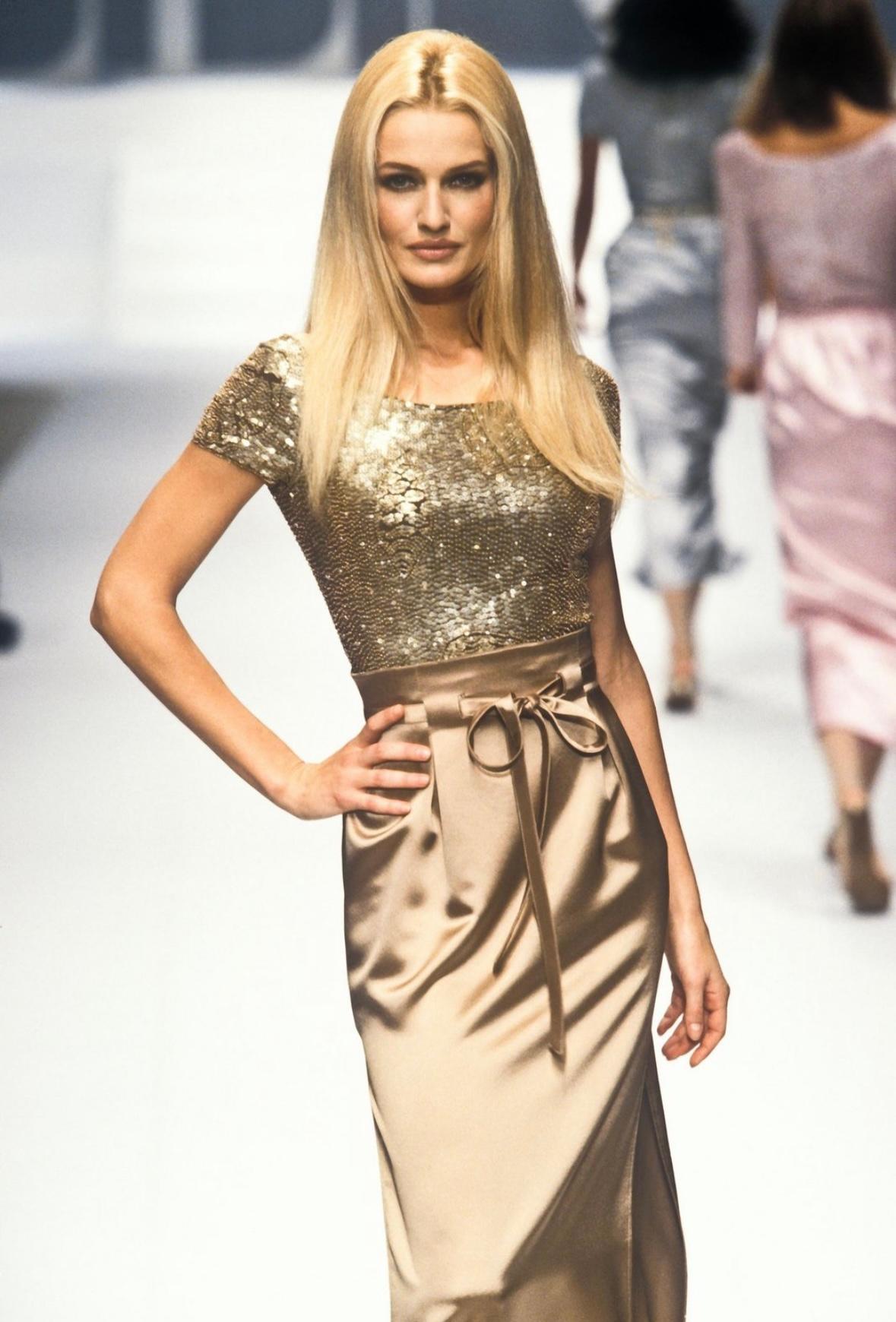 S/S 1996 Valentino Garavani Runway Beaded Sequin Shell Bodysuit Satin Skirt Set