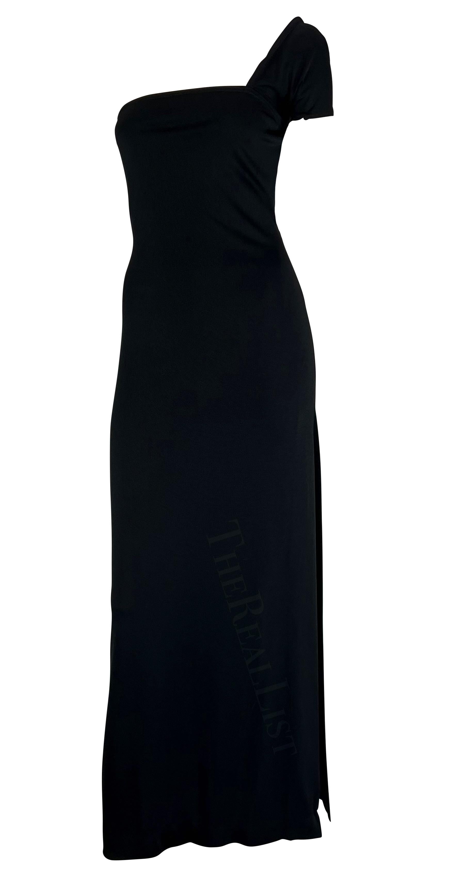 1970s Rudi Gernreich Black Single Shoulder High Slit Bodycon Column Stretch Gown