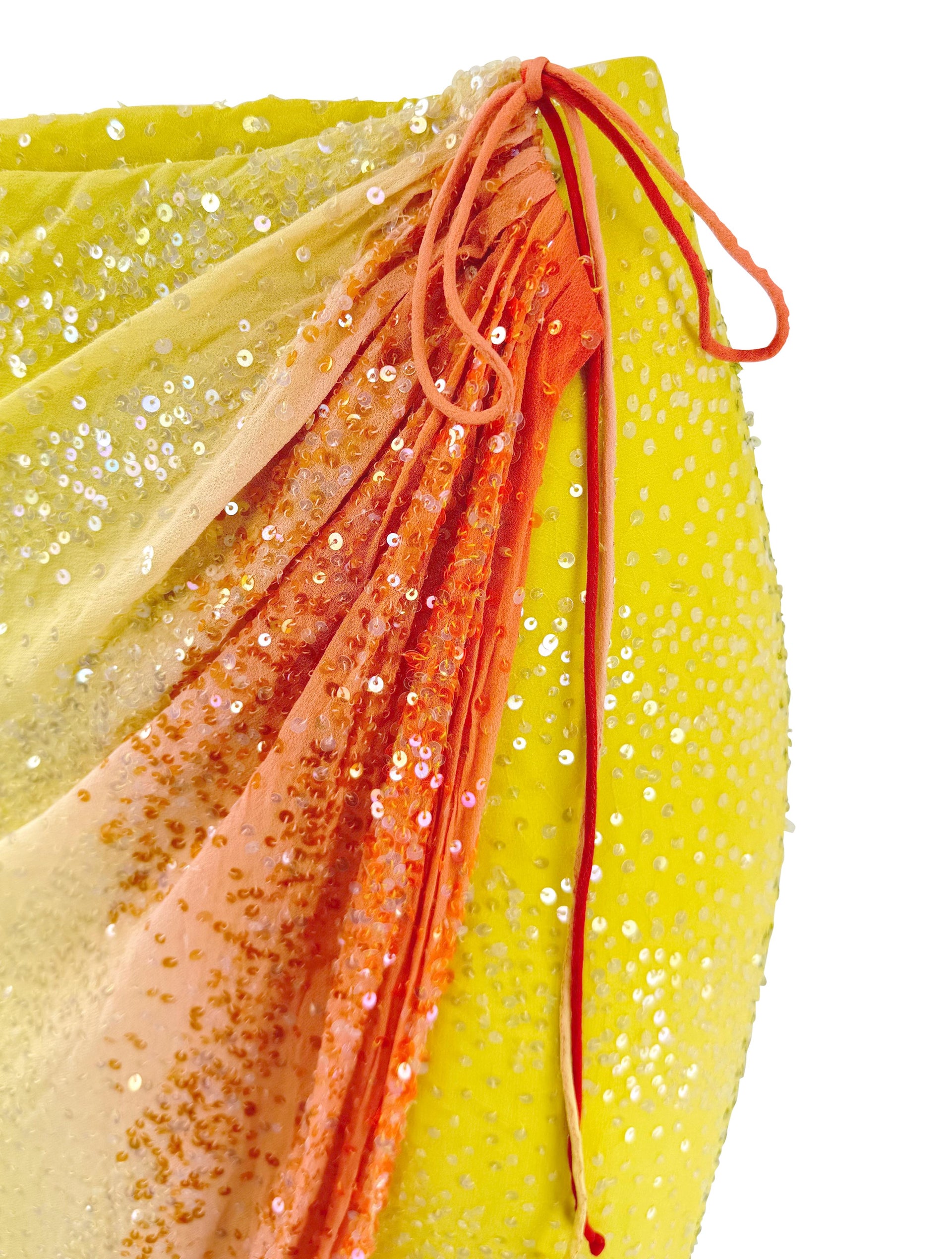 S/S 2000 Randolph Duke Yellow Silk Sequin Orange Ombré Wrap Maxi Skirt