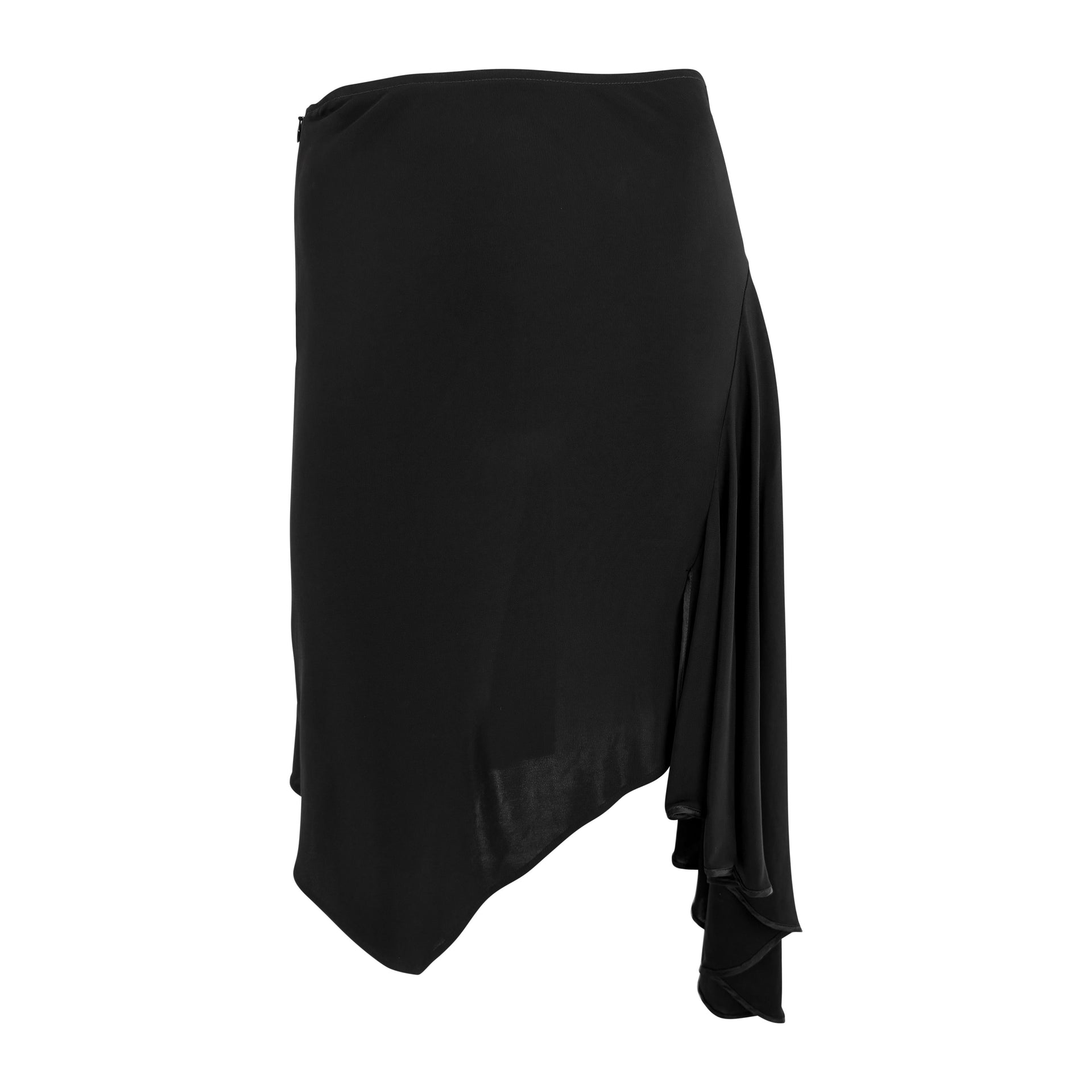 Early 2000s Yigal Azrouel Black Asymetric Stretch Flare Skirt