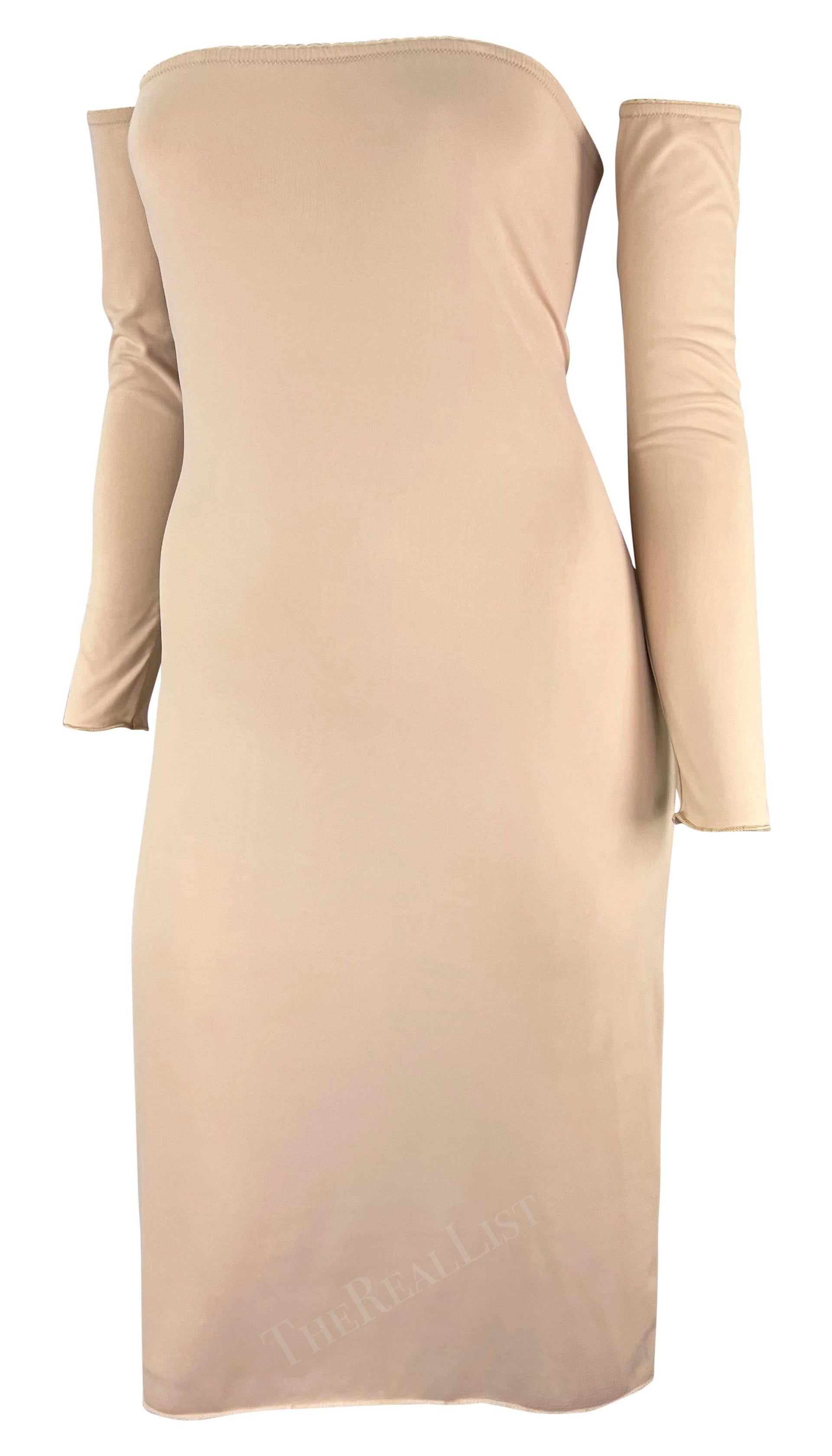 S/S 1999 Maison Martin Margiela Beige Stretch Tube Arm Sleeve Slip Dress