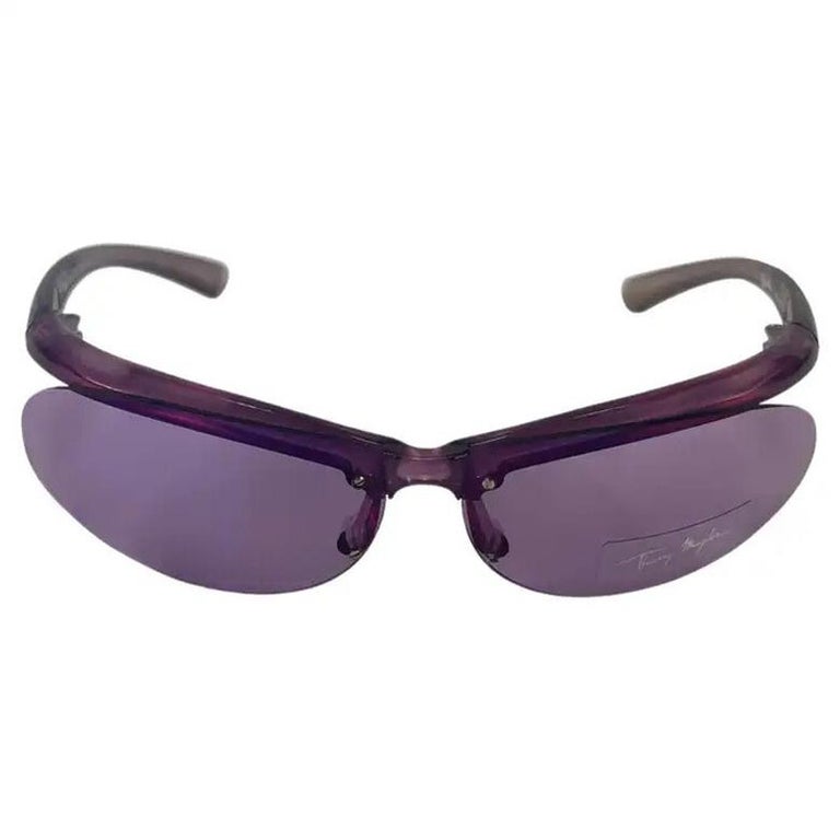 NWT 2000s Thierry Mugler Transparent Purple Metallic Sport Sunglasses