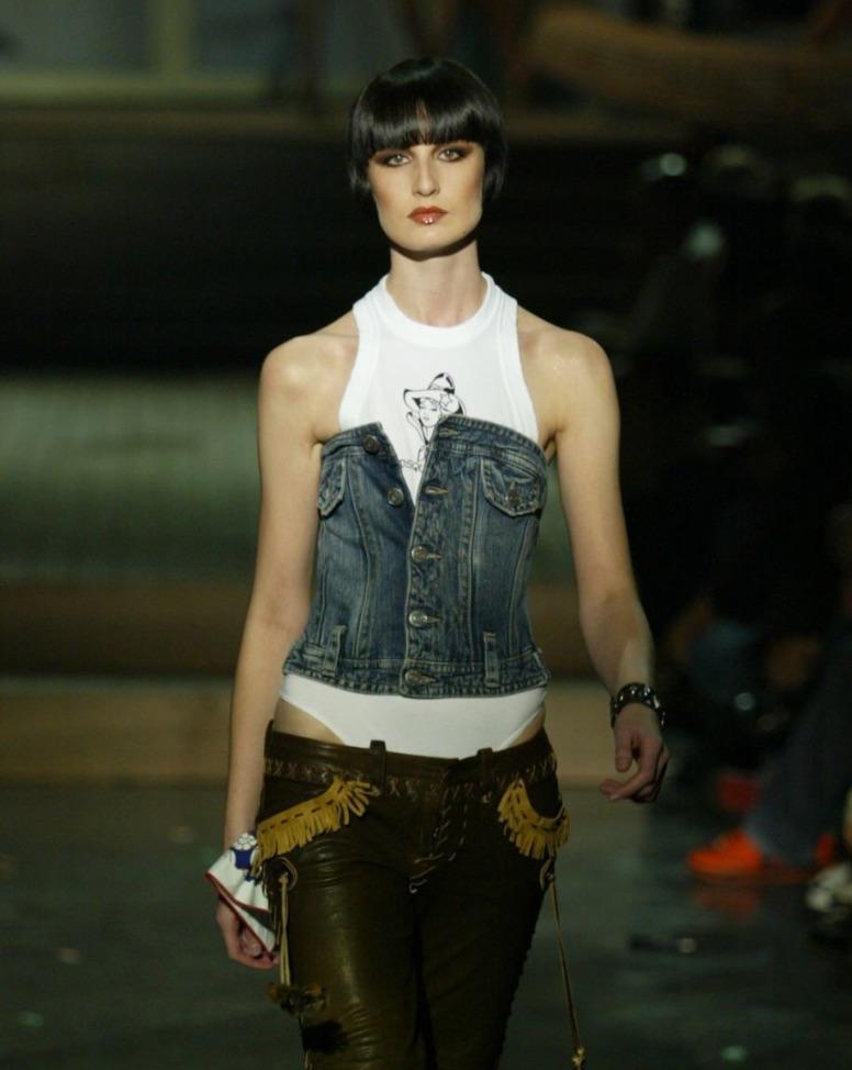 S/S 2005 Dsquared2 Runway Denim Blue Jeans Strapless Boned Corset Top