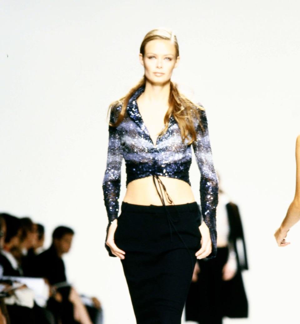 S/S 2000 Randolph Duke Runway Sequin Sheer Tie Dye Drawsting Plunging Crop Top