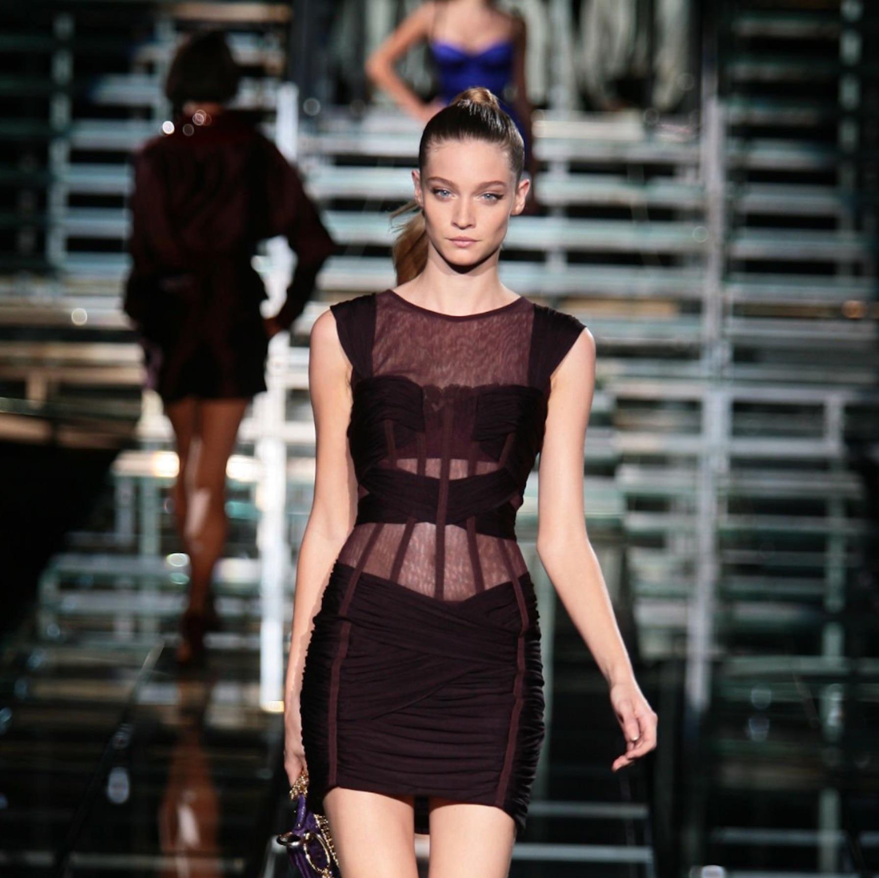 S/S 2007 Dolce & Gabbana Runway Sheer Burgundy Corset Boned Dress