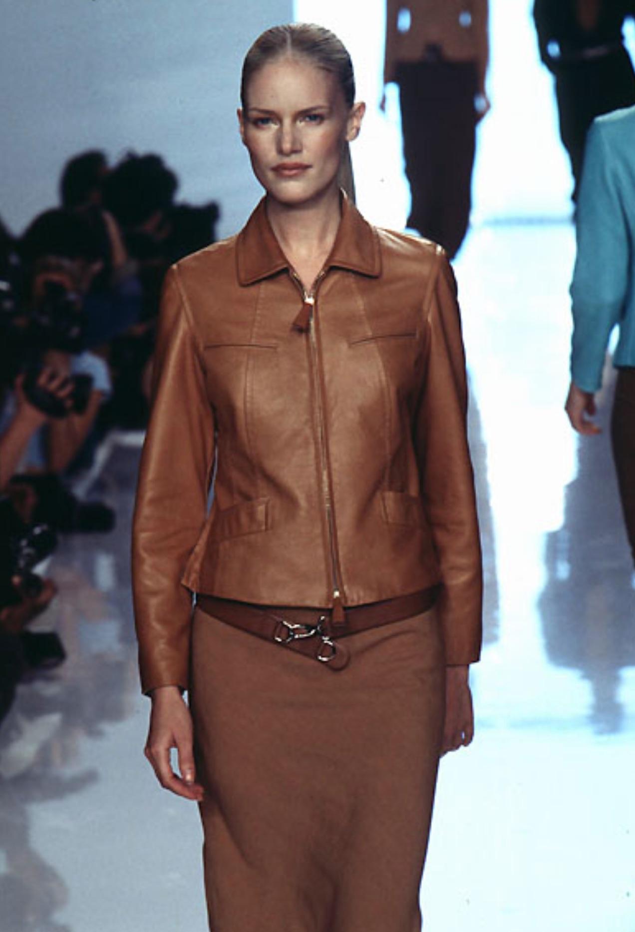 S/S 1996 Donna Karan Runway Tan Lambskin Zip Leather Jacket
