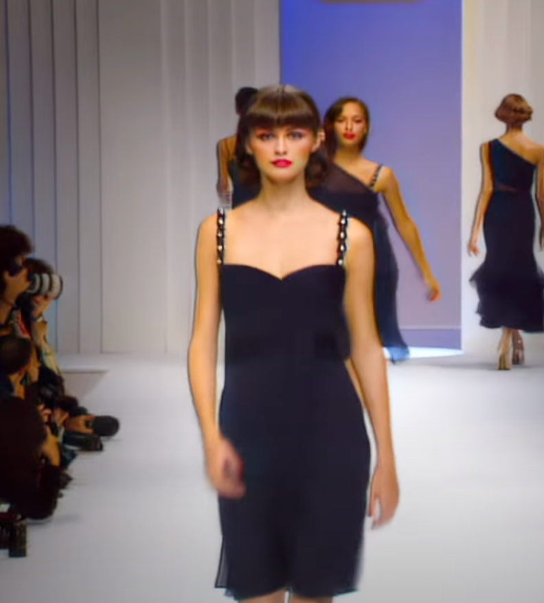 S/S 1995 Valentino Garavani Runway Navy Crepe Chiffon Pearl Ruched Mini Dress