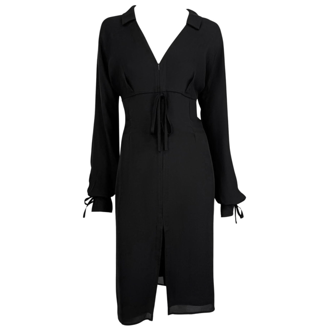 F/W 2001 Yves Saint Laurent by Tom Ford Black Silk Tie Up Shirt Dress