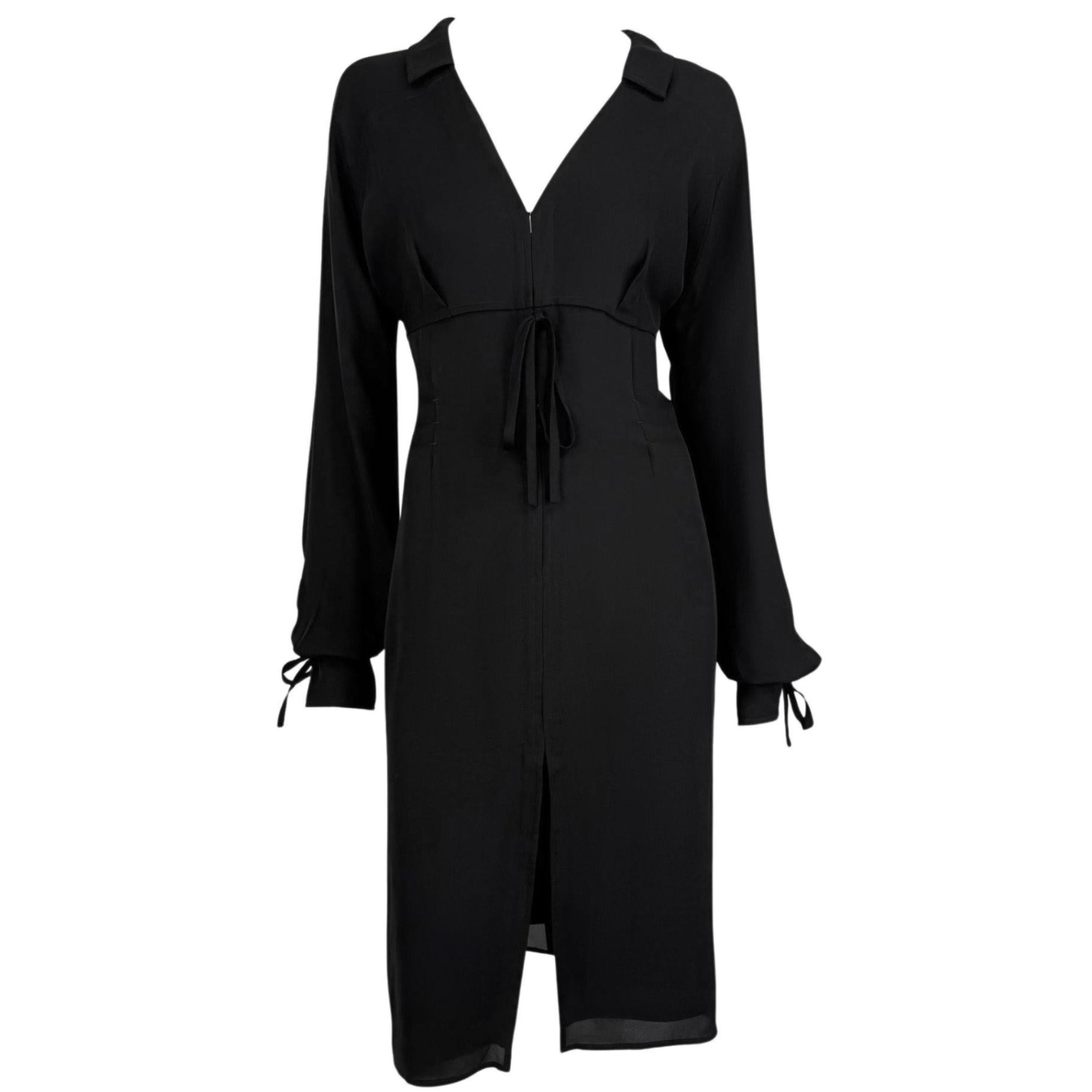 F/W 2001 Yves Saint Laurent by Tom Ford Black Silk Tie Up Shirt Dress