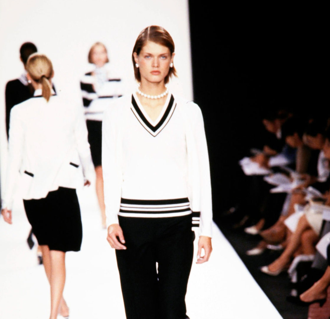S/S 2001 Ralph Lauren Off-White Striped Cashmere Silk Knit Cardigan Sweater Set