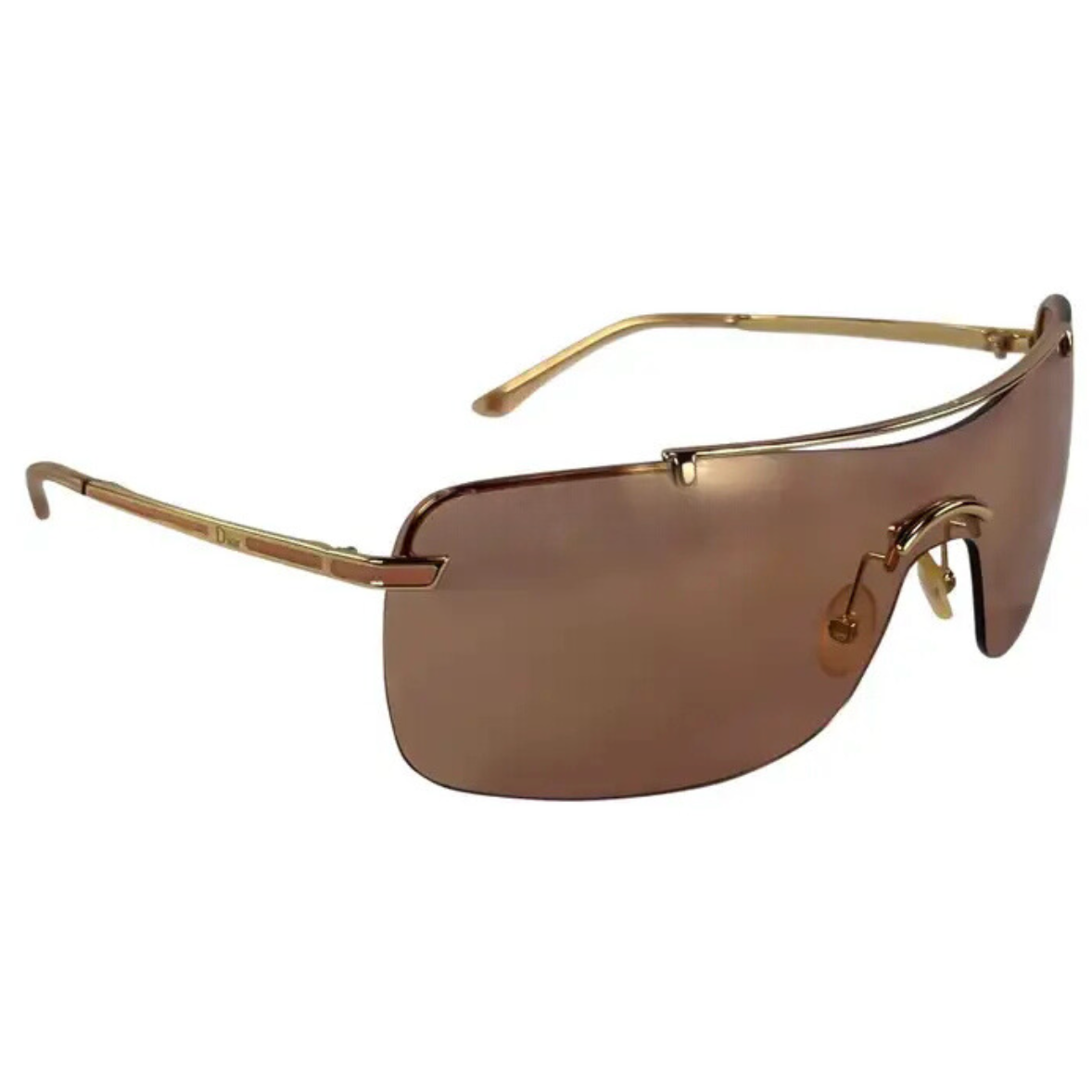 Early 2000s Christian Dior by John Galliano Pink Gold Rimless Shield Sunglasses
