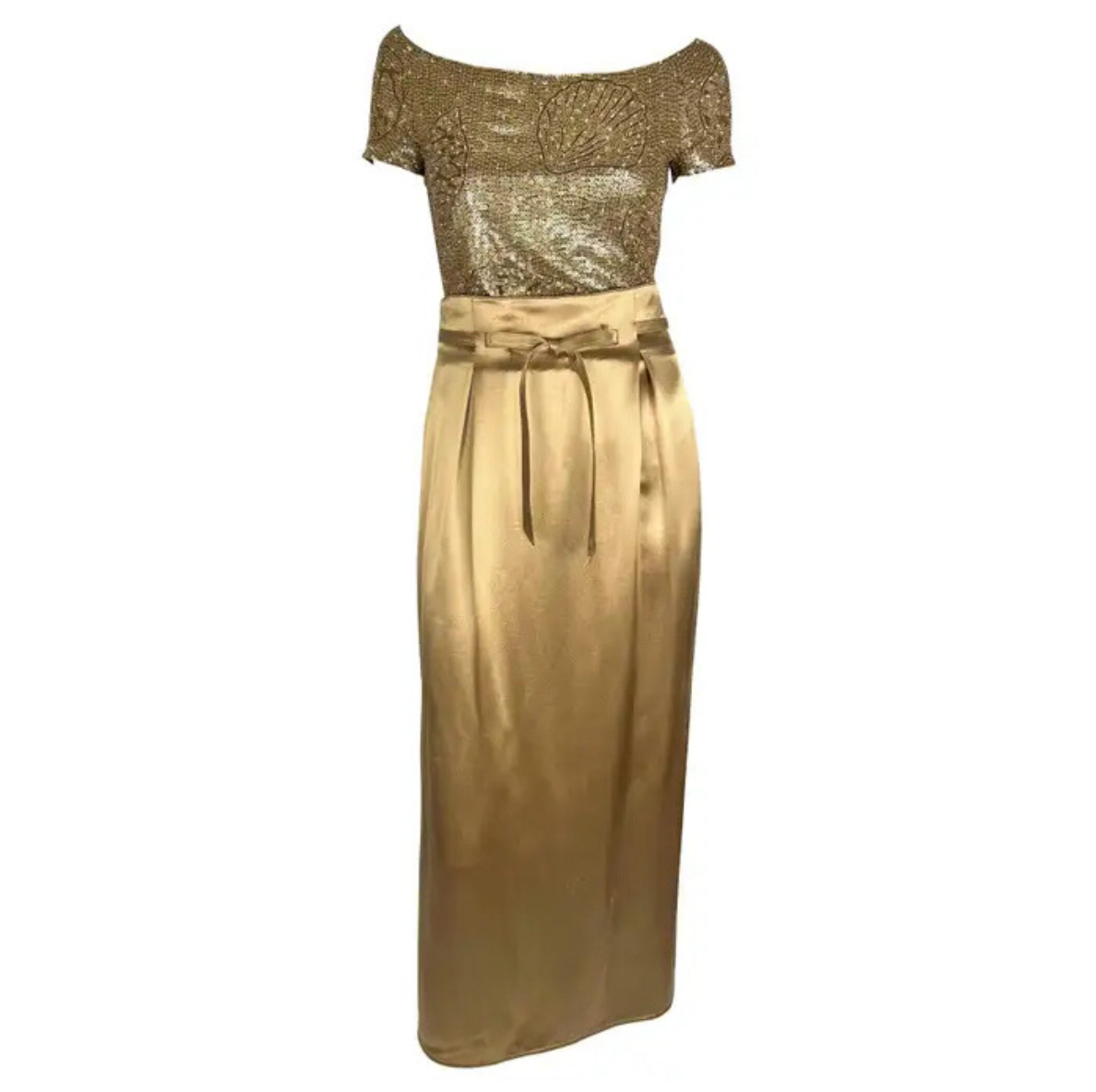S/S 1996 Valentino Garavani Runway Beaded Sequin Shell Bodysuit Satin Skirt Set