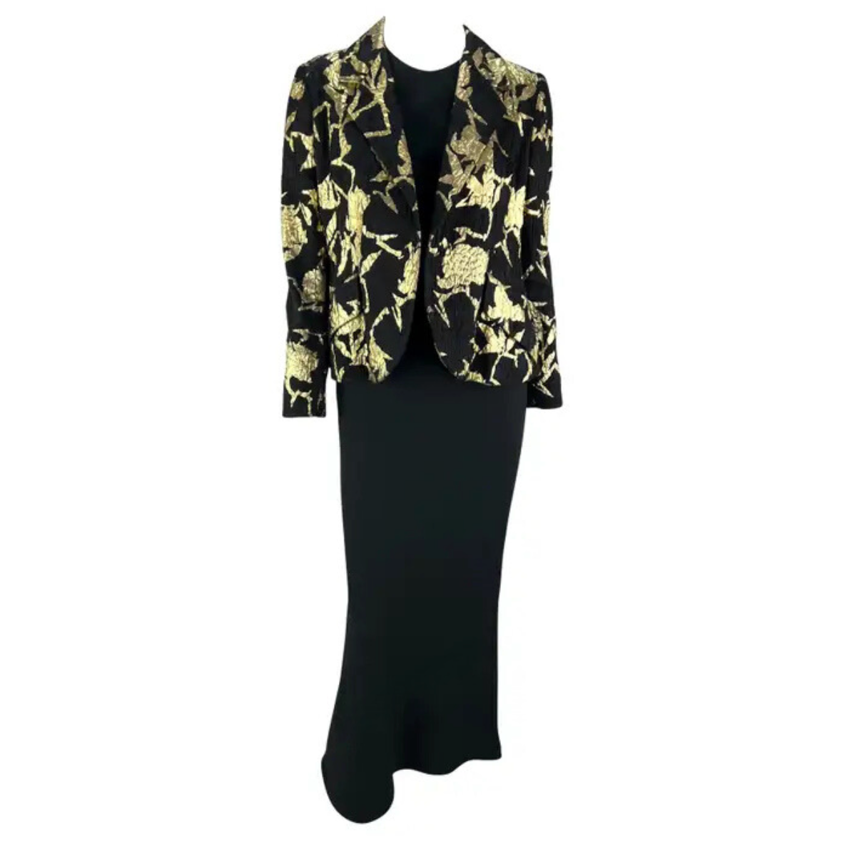 S/S 2006 Christian Dior Haute Couture by Galliano Black Dress Gold Jacket Set