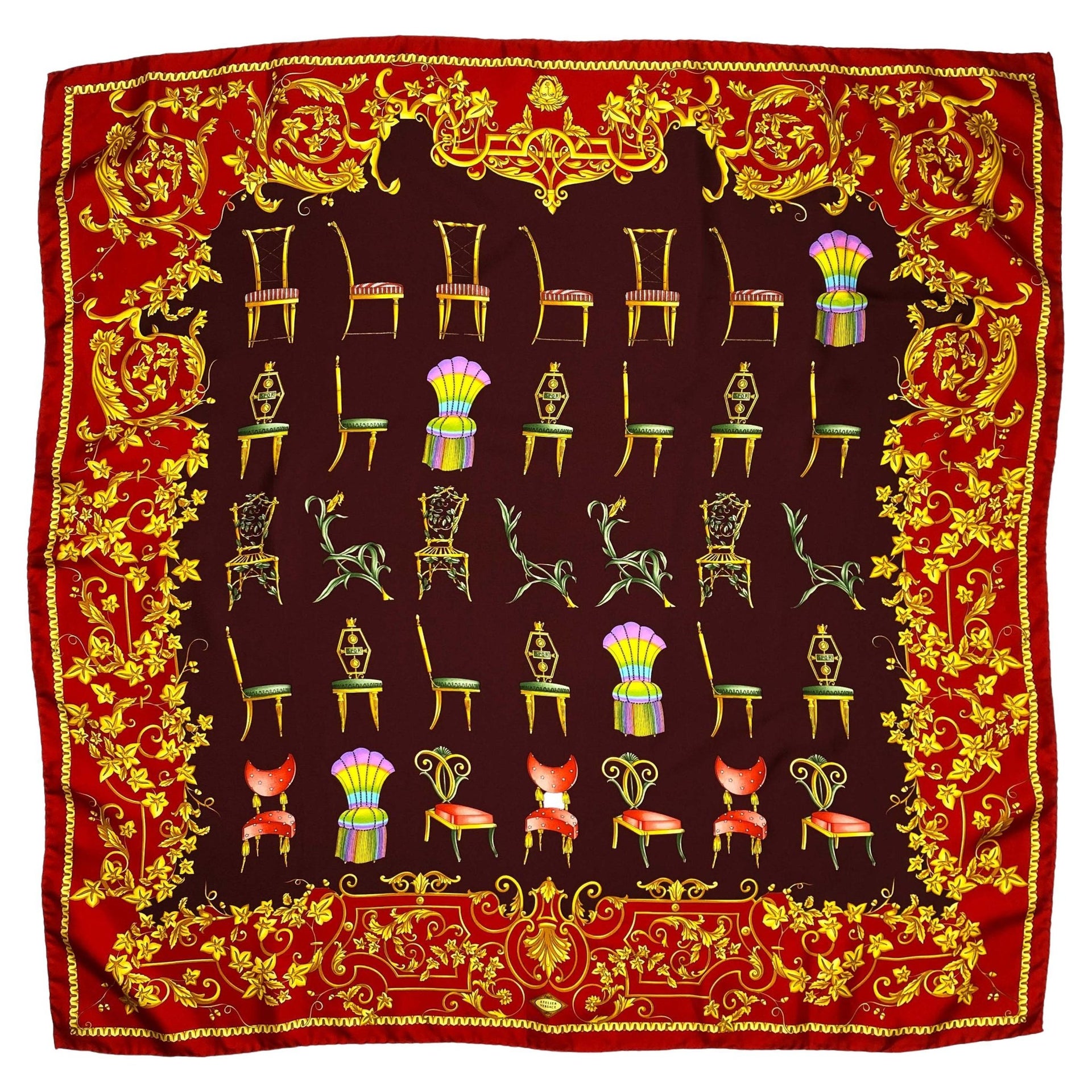 Atelier Versace by Gianni Silk Square Chair Printed Scarf - RealList