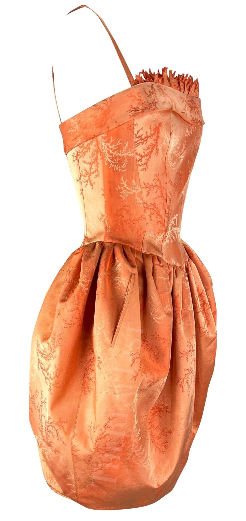 Cruise 1999 Thierry Mugler Orange Coral Jacquard Corset Boned Bubble Dress - RealList