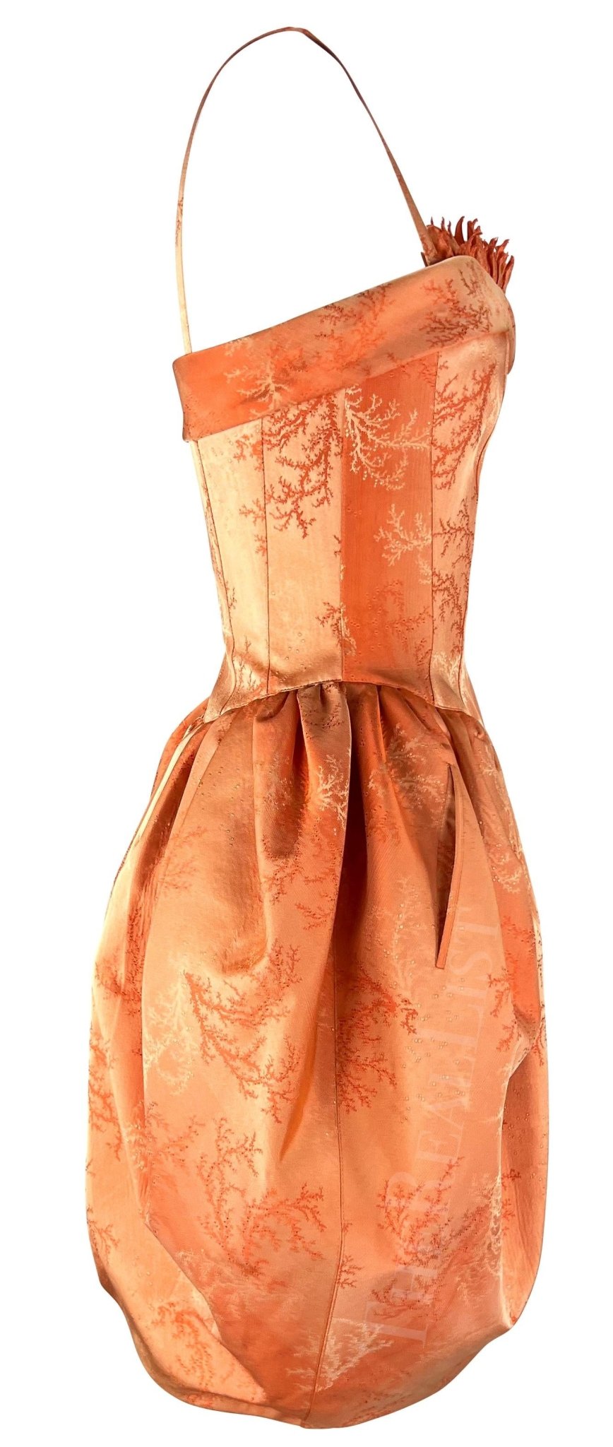 Cruise 1999 Thierry Mugler Orange Coral Jacquard Corset Boned Bubble Dress - RealList