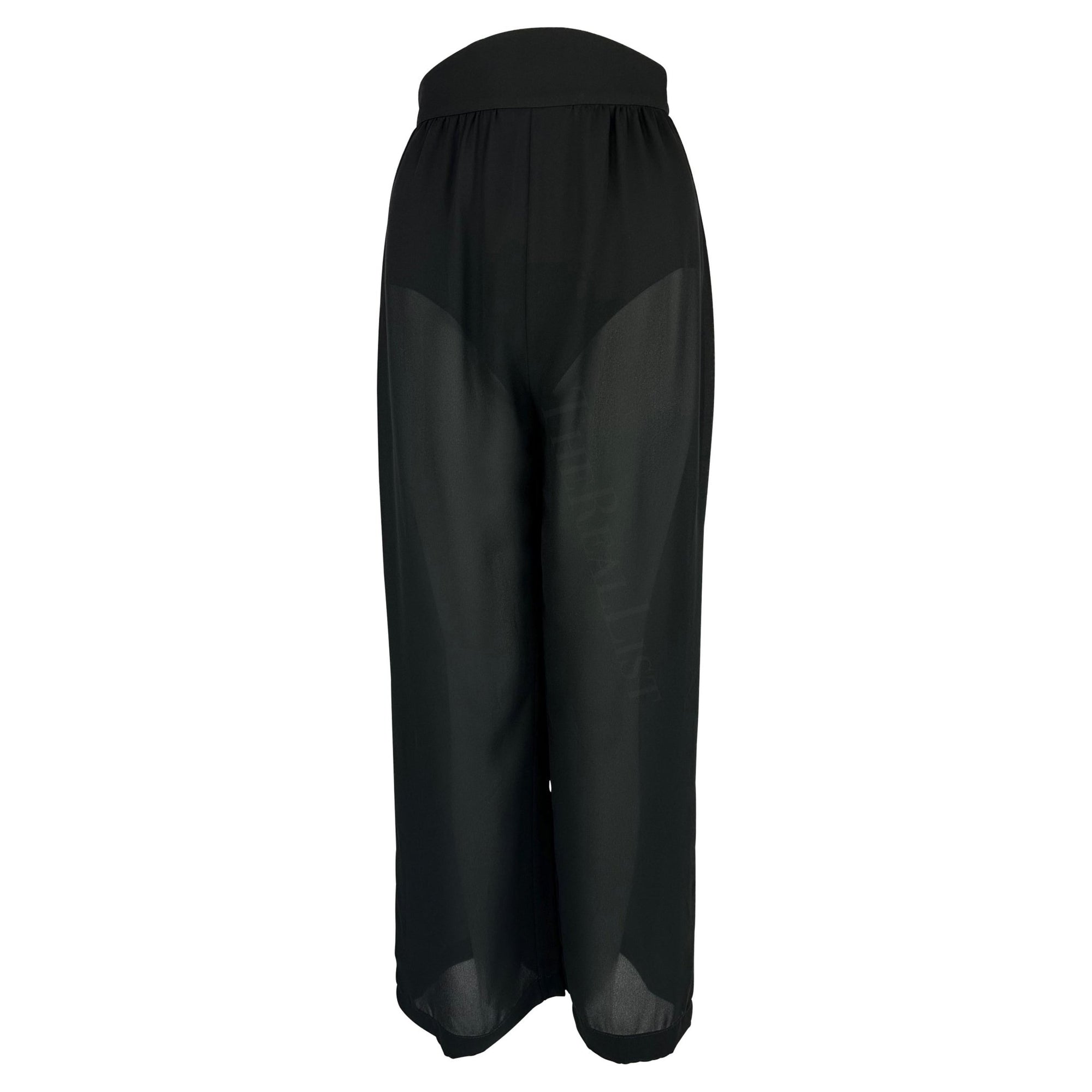 Cruise 1999 Thierry Mugler Sheer Black Lingerie Style Wide Leg High Waist Pants - RealList