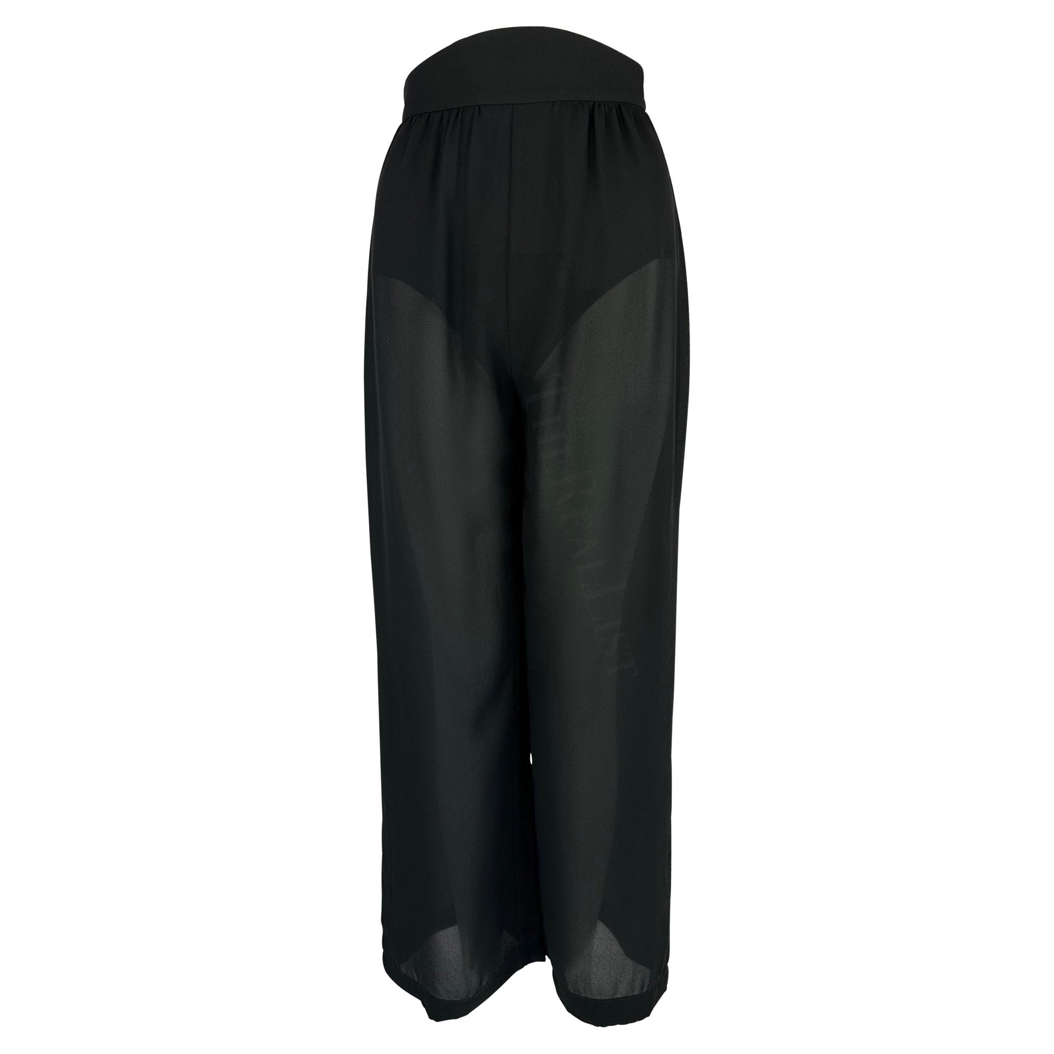 Cruise 1999 Thierry Mugler Sheer Black Lingerie Style Wide Leg High Waist Pants - RealList