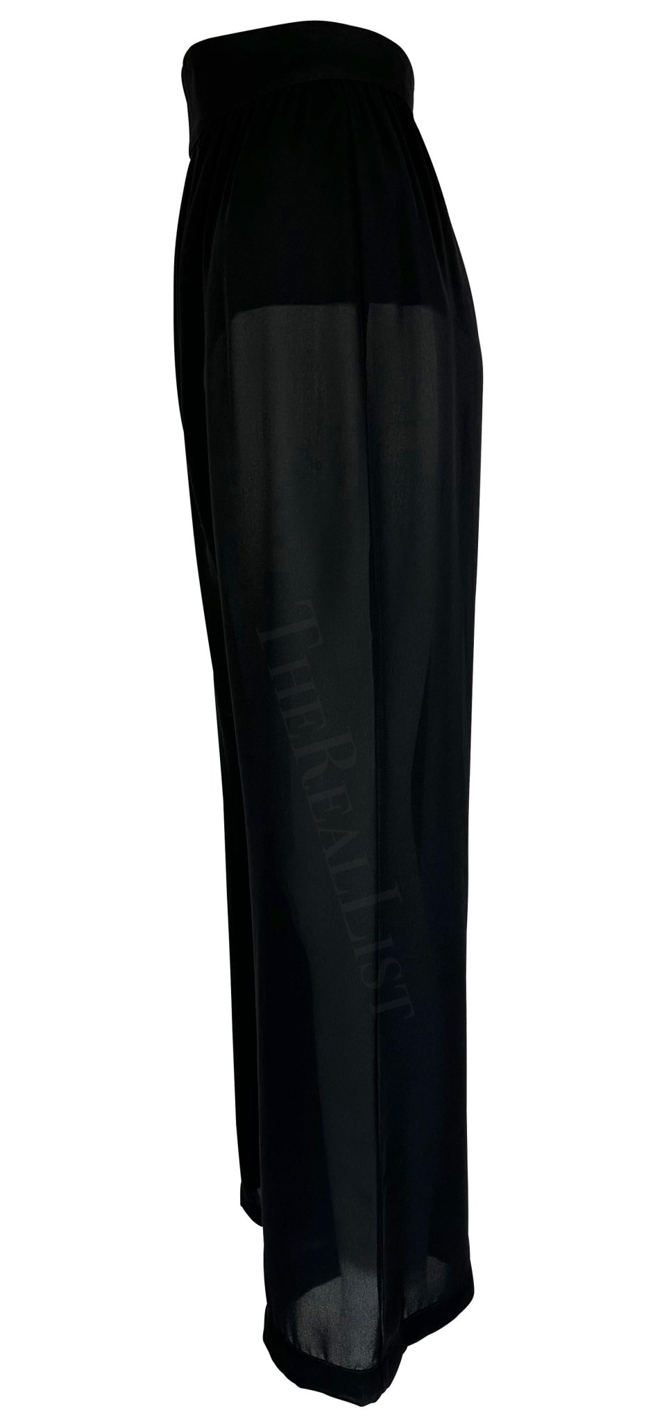 Cruise 1999 Thierry Mugler Sheer Black Lingerie Style Wide Leg High Waist Pants - RealList