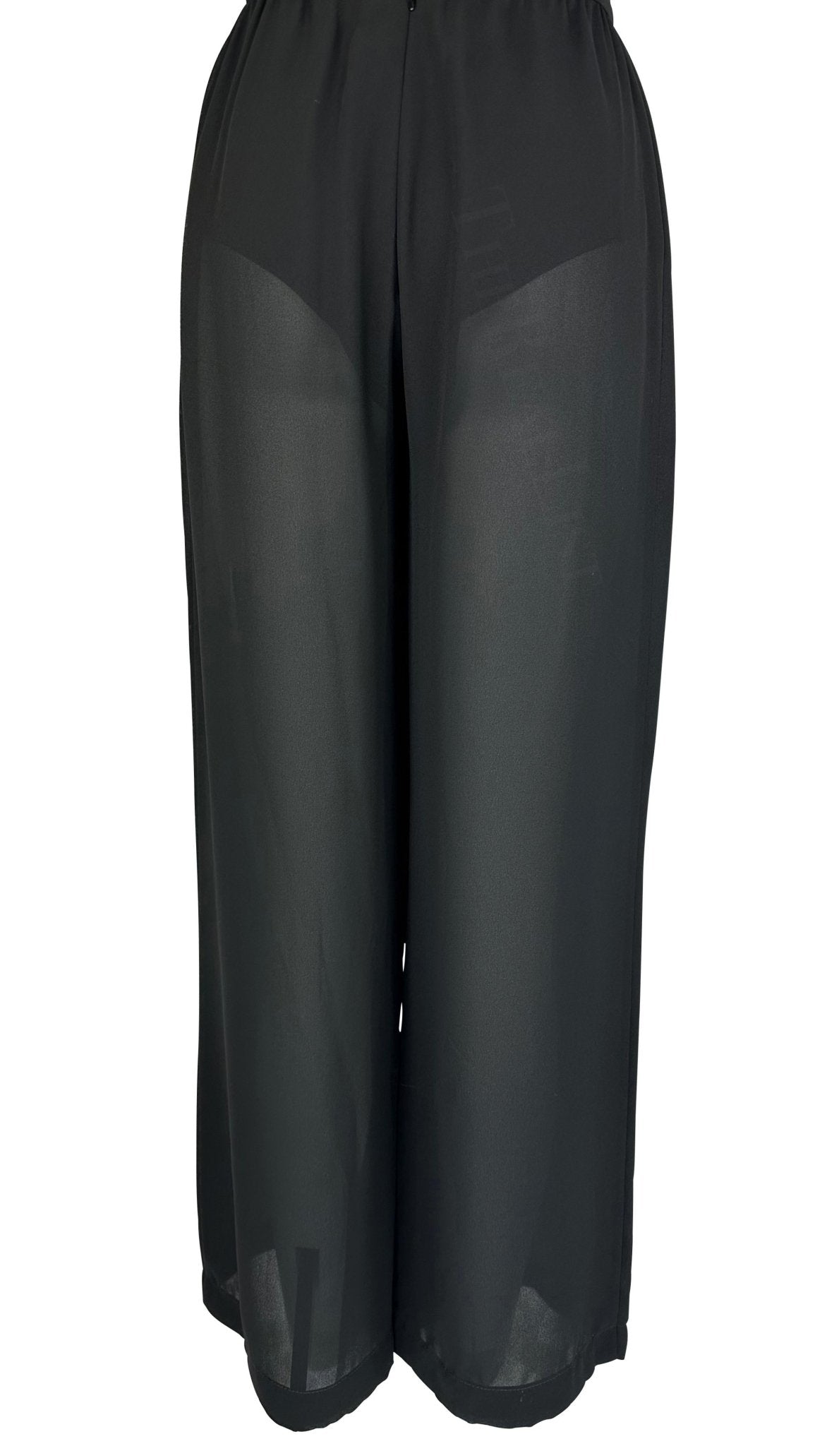 Cruise 1999 Thierry Mugler Sheer Black Lingerie Style Wide Leg High Waist Pants - RealList