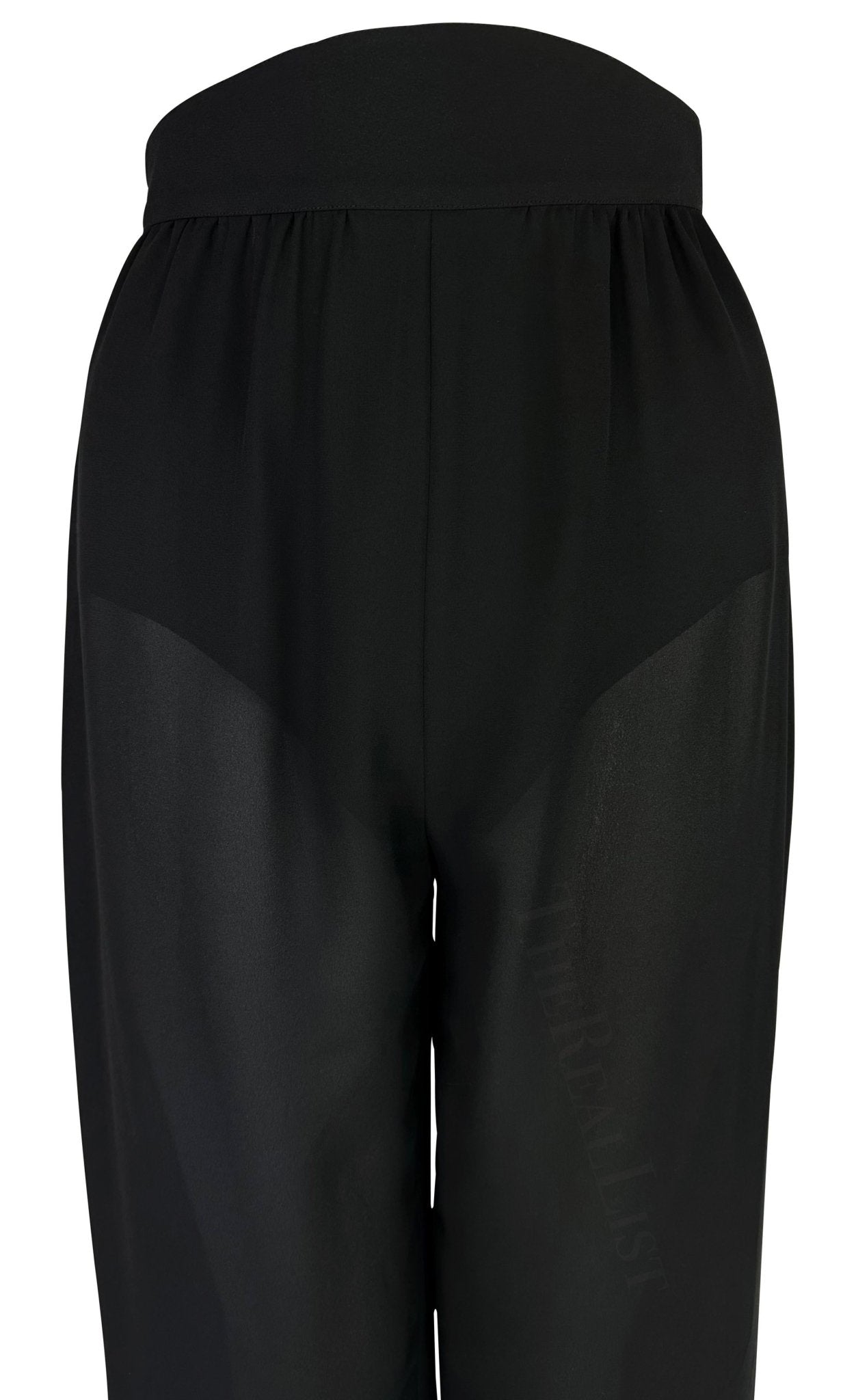 Cruise 1999 Thierry Mugler Sheer Black Lingerie Style Wide Leg High Waist Pants - RealList