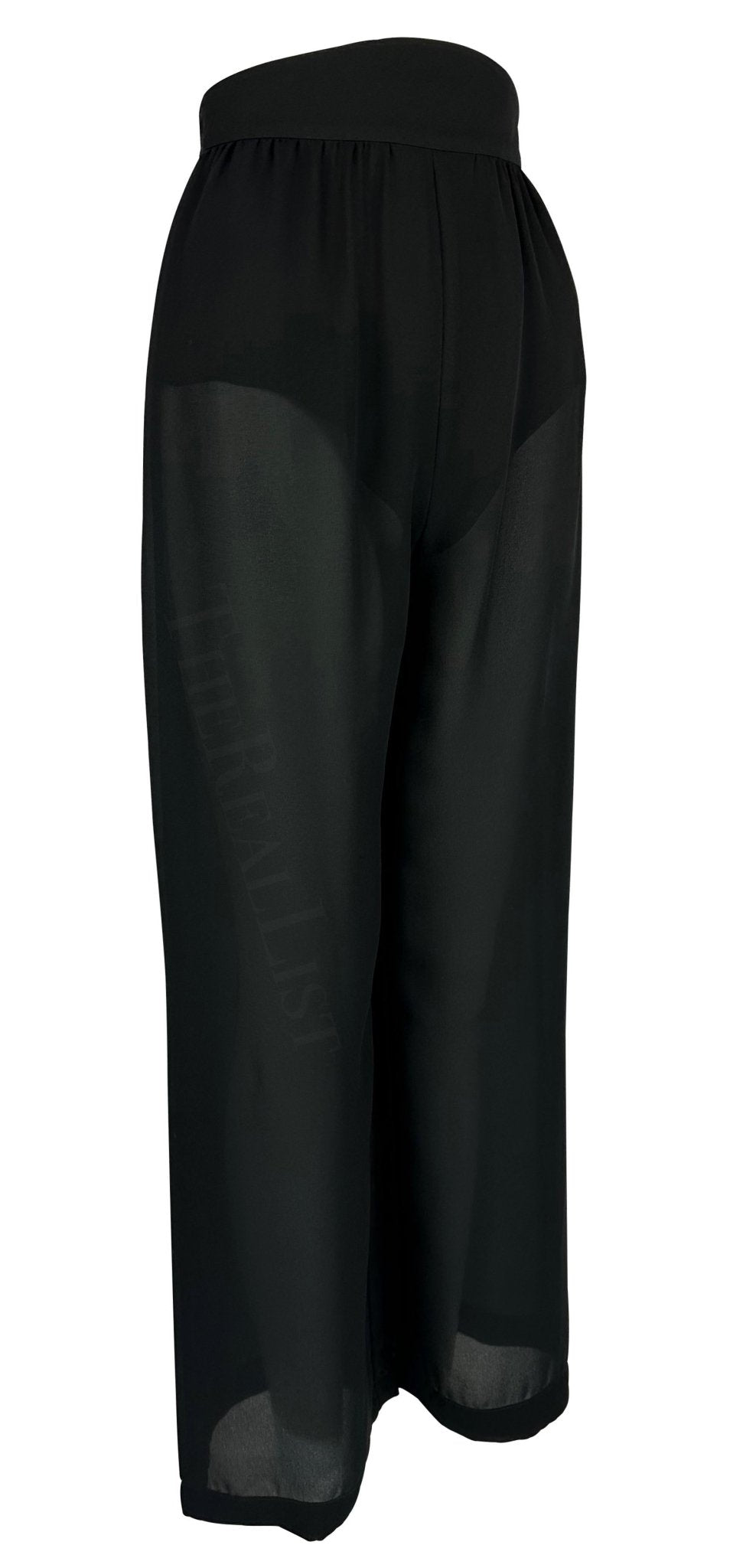 Cruise 1999 Thierry Mugler Sheer Black Lingerie Style Wide Leg High Waist Pants - RealList