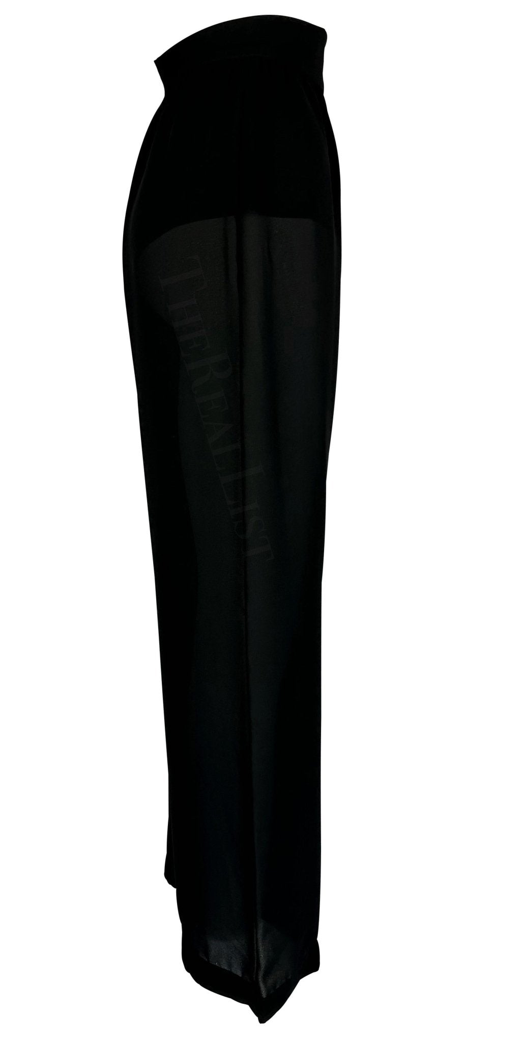 Cruise 1999 Thierry Mugler Sheer Black Lingerie Style Wide Leg High Waist Pants - RealList