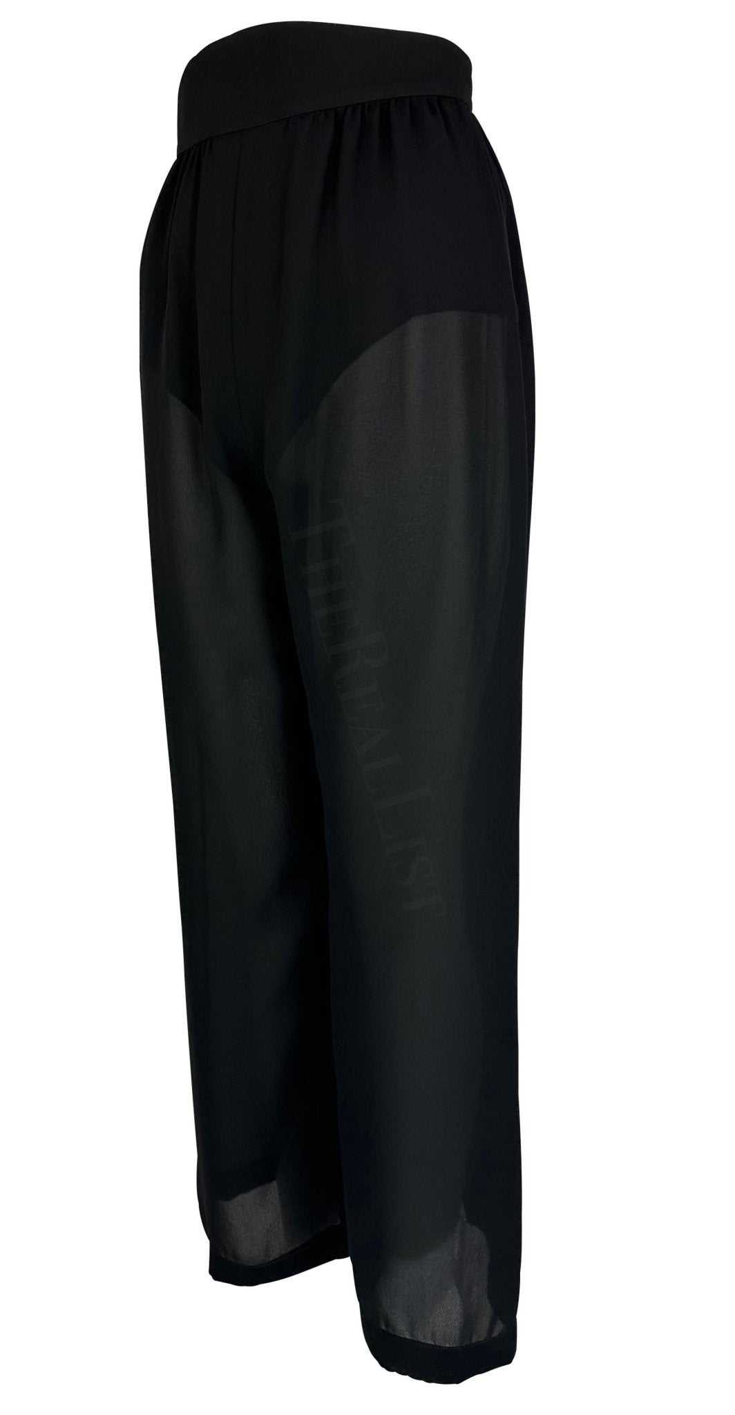 Cruise 1999 Thierry Mugler Sheer Black Lingerie Style Wide Leg High Waist Pants - RealList