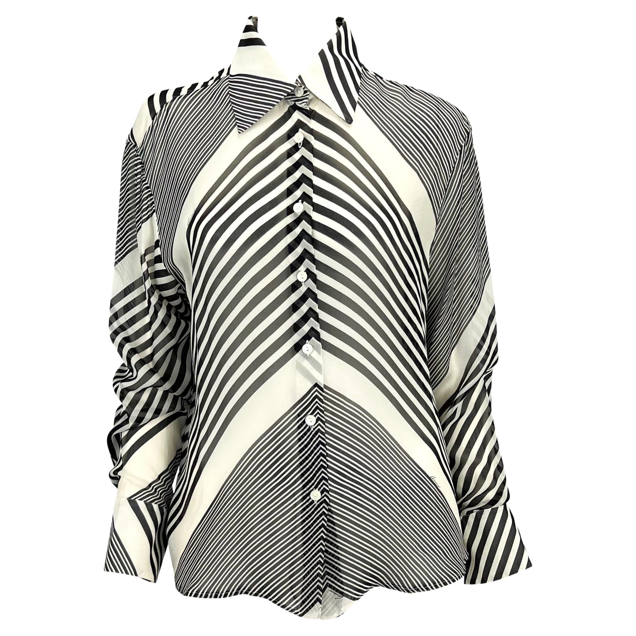 Cruise 2000 Gucci by Tom Ford Black White Stripe Sheer Button Up Top - RealList