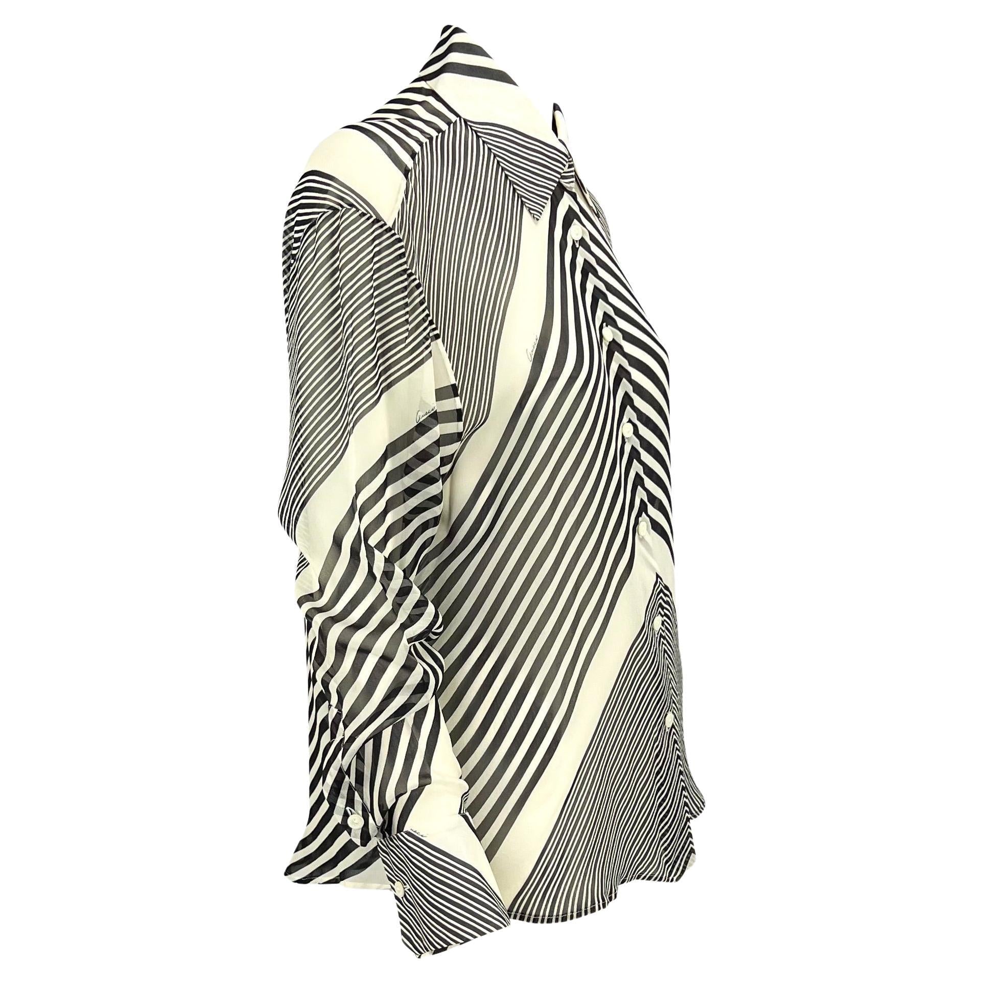 Cruise 2000 Gucci by Tom Ford Black White Stripe Sheer Button Up Top - RealList