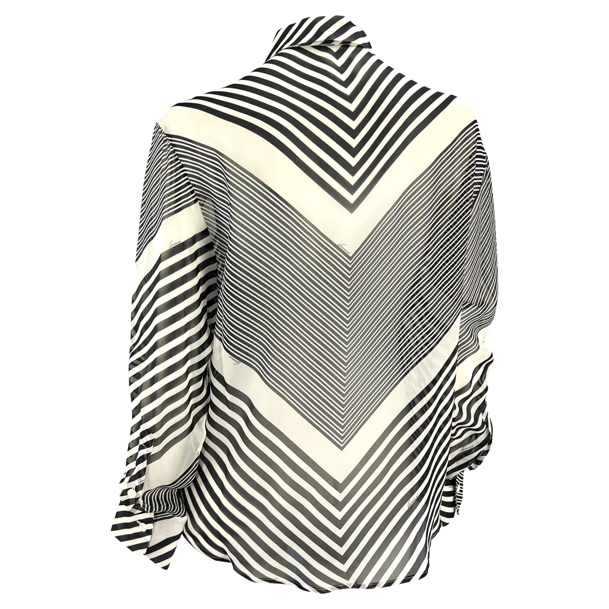 Cruise 2000 Gucci by Tom Ford Black White Stripe Sheer Button Up Top - RealList