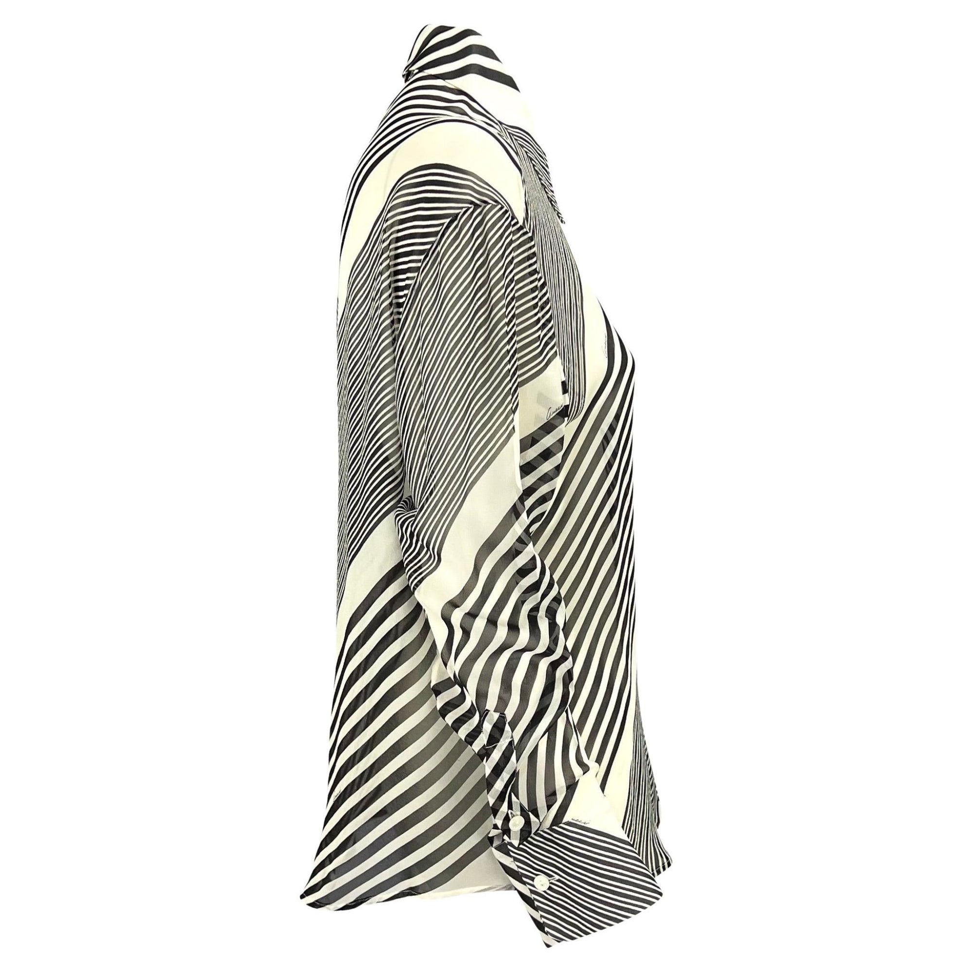 Cruise 2000 Gucci by Tom Ford Black White Stripe Sheer Button Up Top - RealList