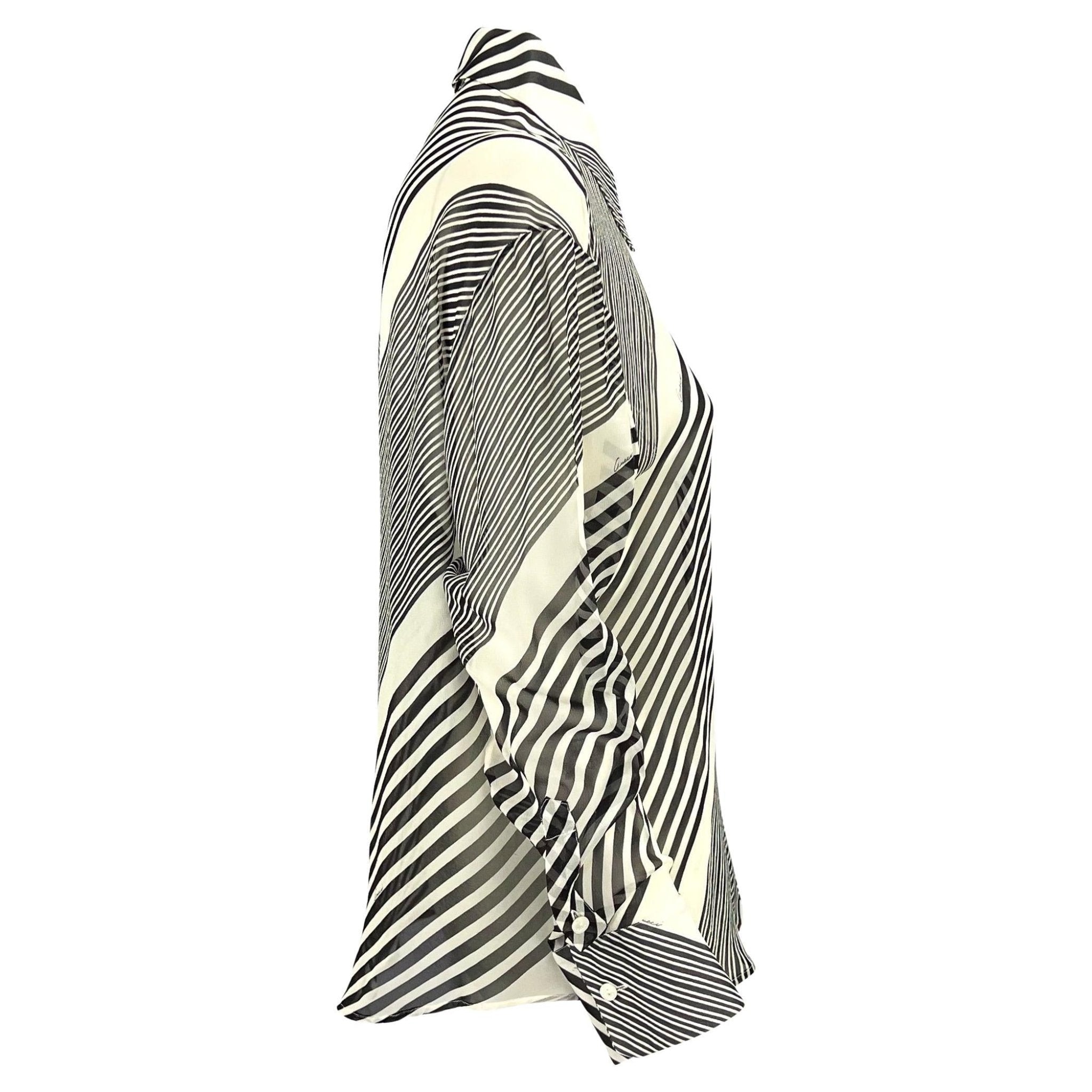 Cruise 2000 Gucci by Tom Ford Black White Stripe Sheer Button Up Top - RealList