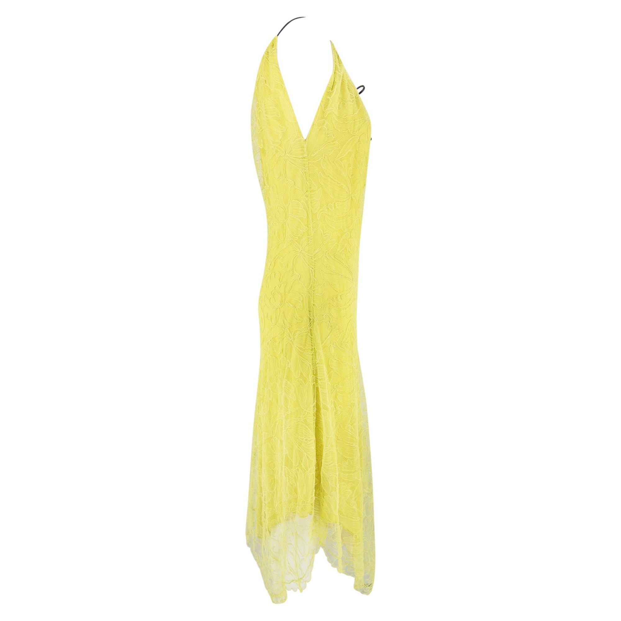 Cruise 2000 Gucci by Tom Ford Prototype Yellow Silk Lace Asymmetric Dress - RealList
