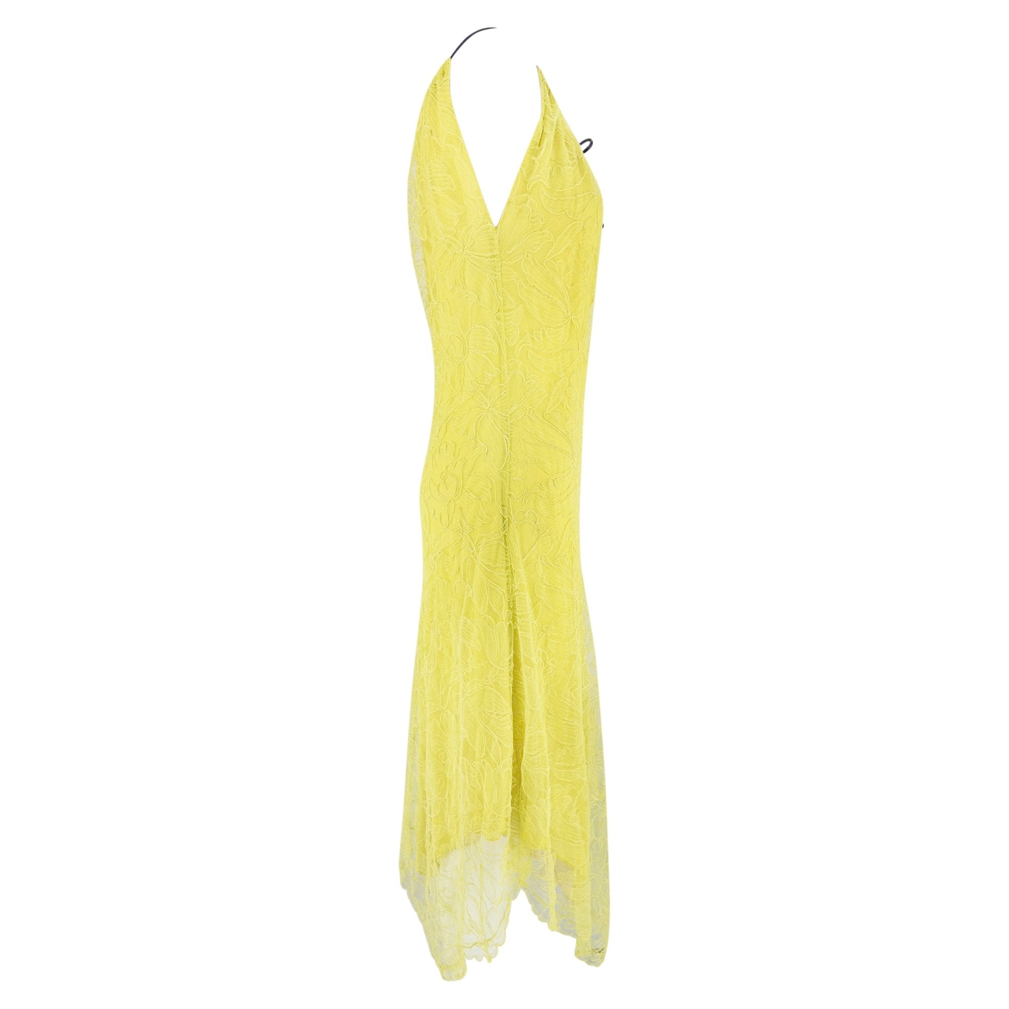 Cruise 2000 Gucci by Tom Ford Prototype Yellow Silk Lace Asymmetric Dress - RealList