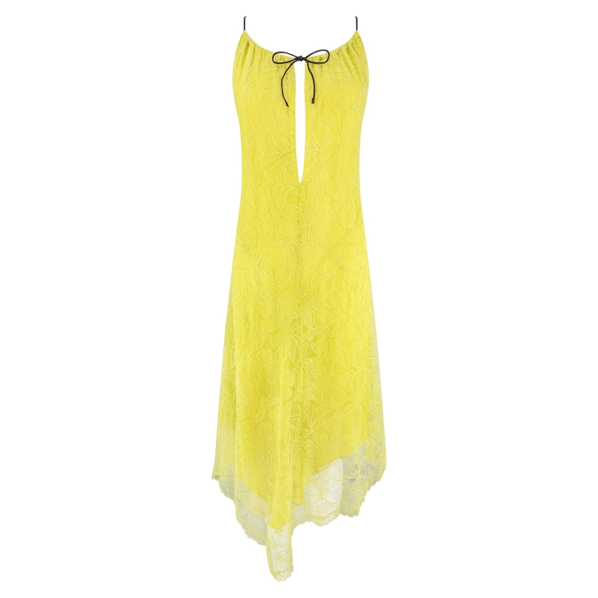 Cruise 2000 Gucci by Tom Ford Prototype Yellow Silk Lace Asymmetric Dress - RealList