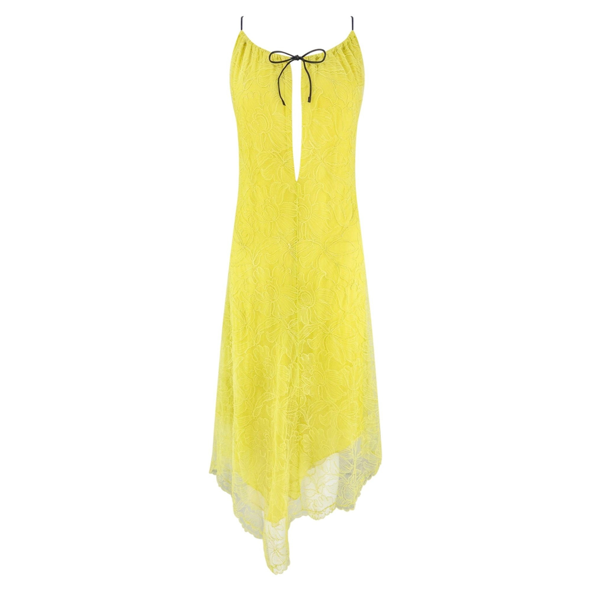 Cruise 2000 Gucci by Tom Ford Prototype Yellow Silk Lace Asymmetric Dress - RealList