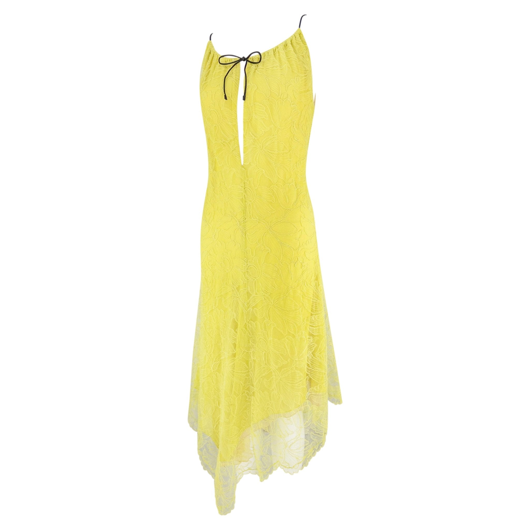 Cruise 2000 Gucci by Tom Ford Prototype Yellow Silk Lace Asymmetric Dress - RealList