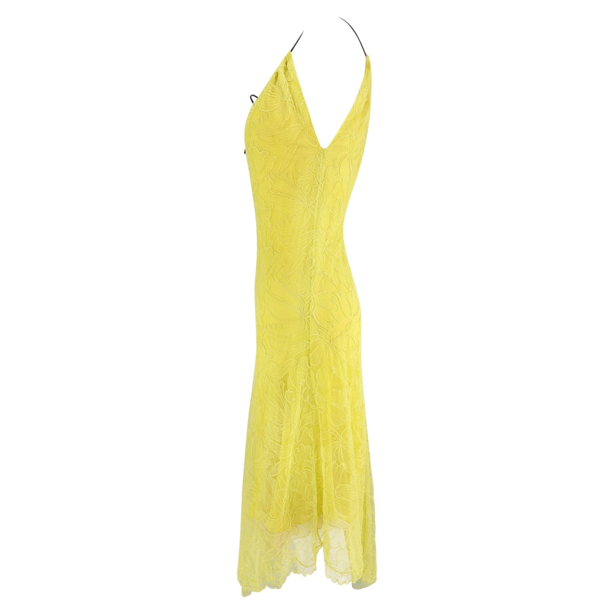 Cruise 2000 Gucci by Tom Ford Prototype Yellow Silk Lace Asymmetric Dress - RealList