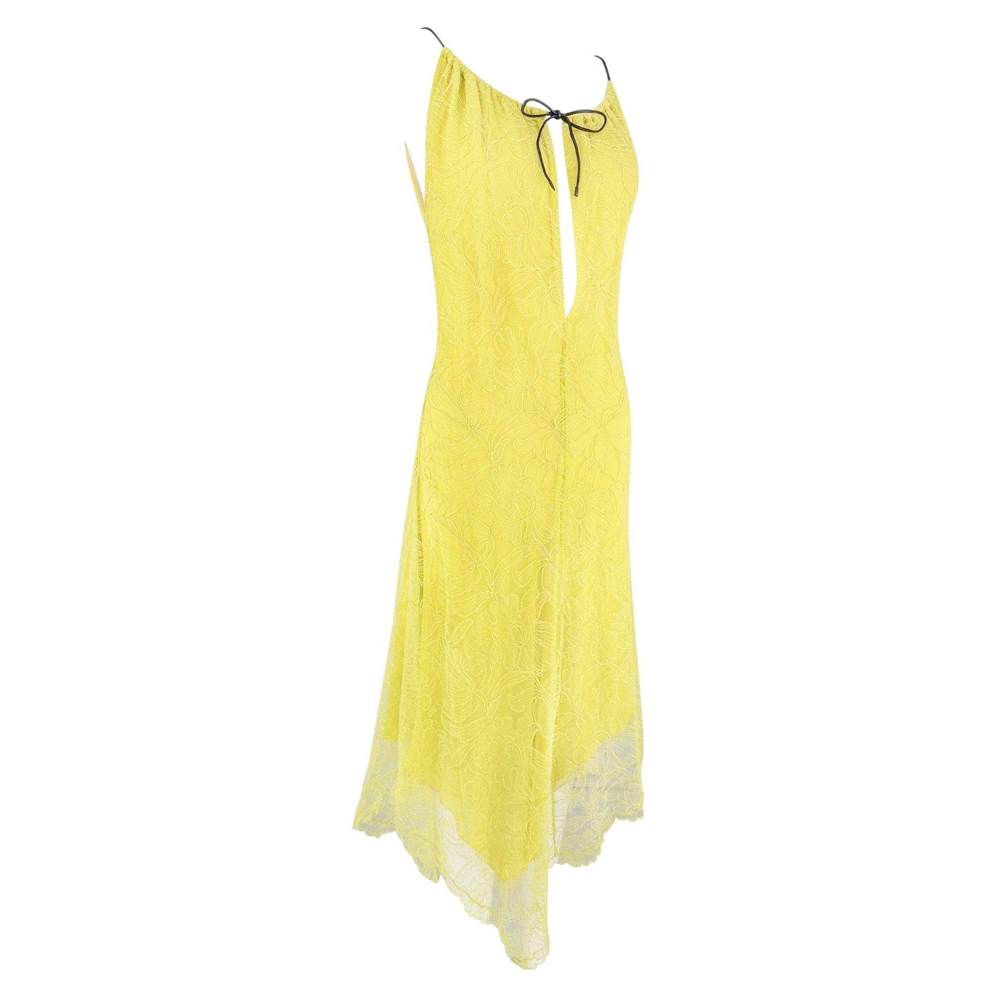 Cruise 2000 Gucci by Tom Ford Prototype Yellow Silk Lace Asymmetric Dress - RealList