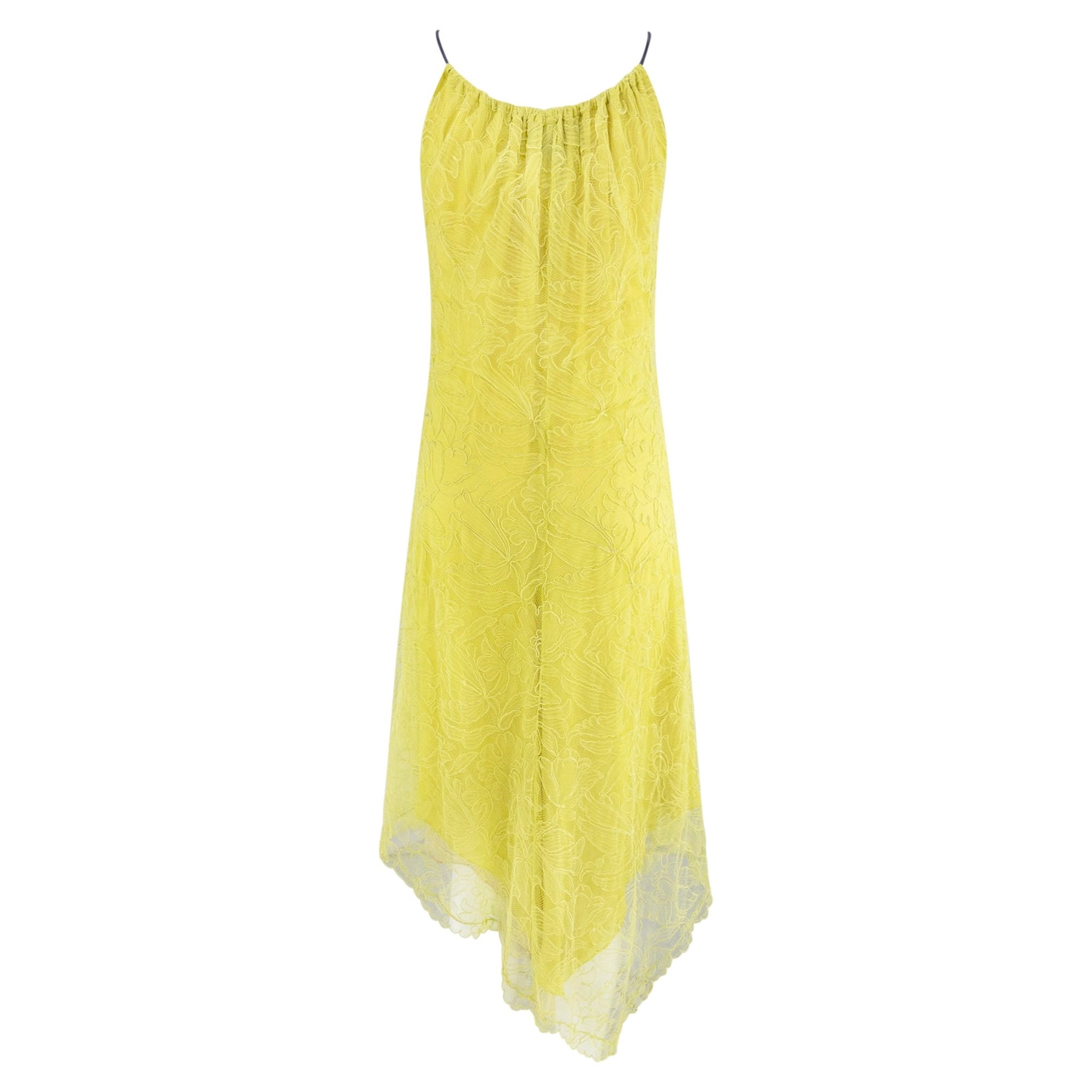 Cruise 2000 Gucci by Tom Ford Prototype Yellow Silk Lace Asymmetric Dress - RealList
