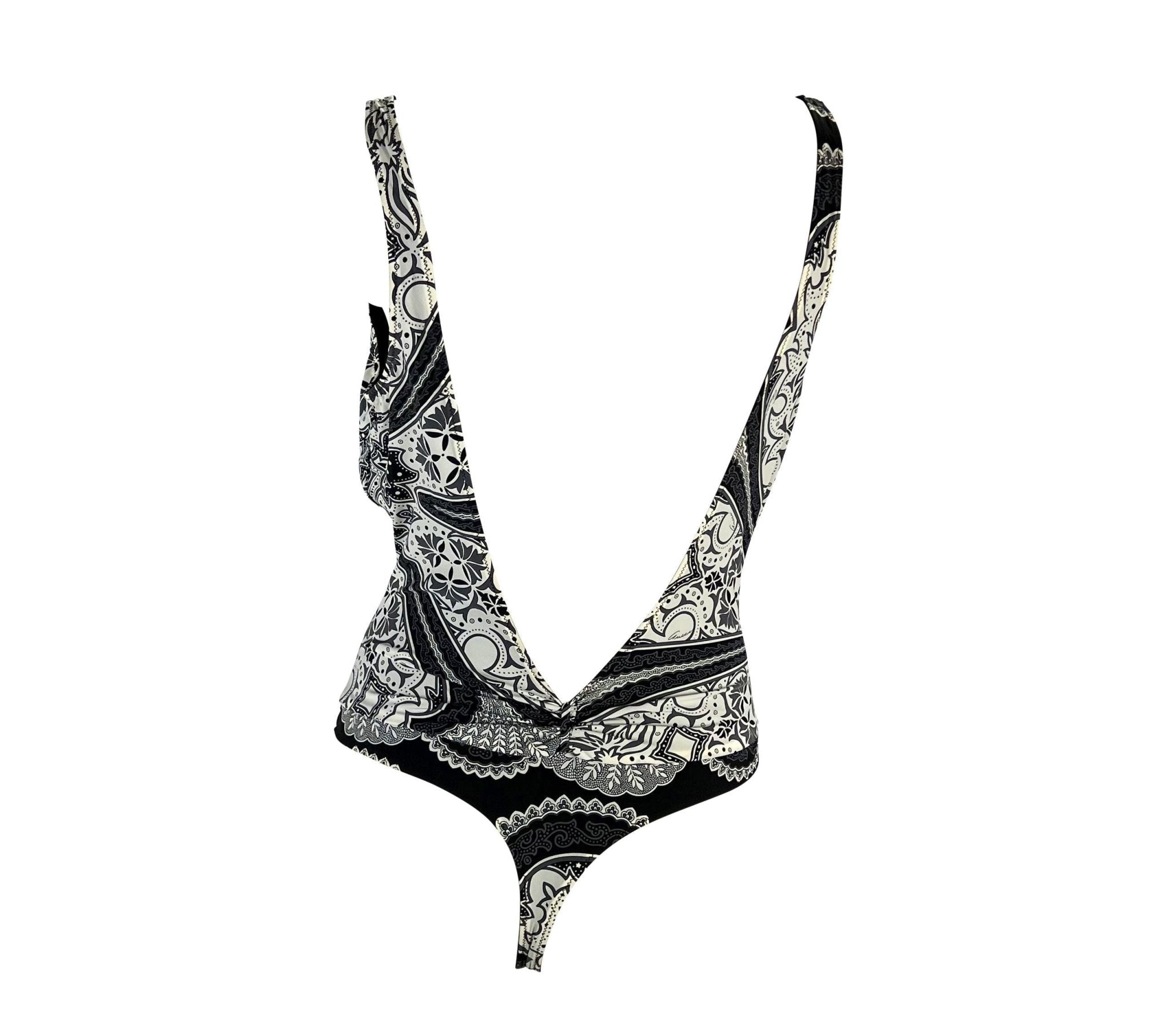 Cruise 2004 Gucci by Tom Ford Black Bandana Print One Piece Thong Swimsuit - RealList