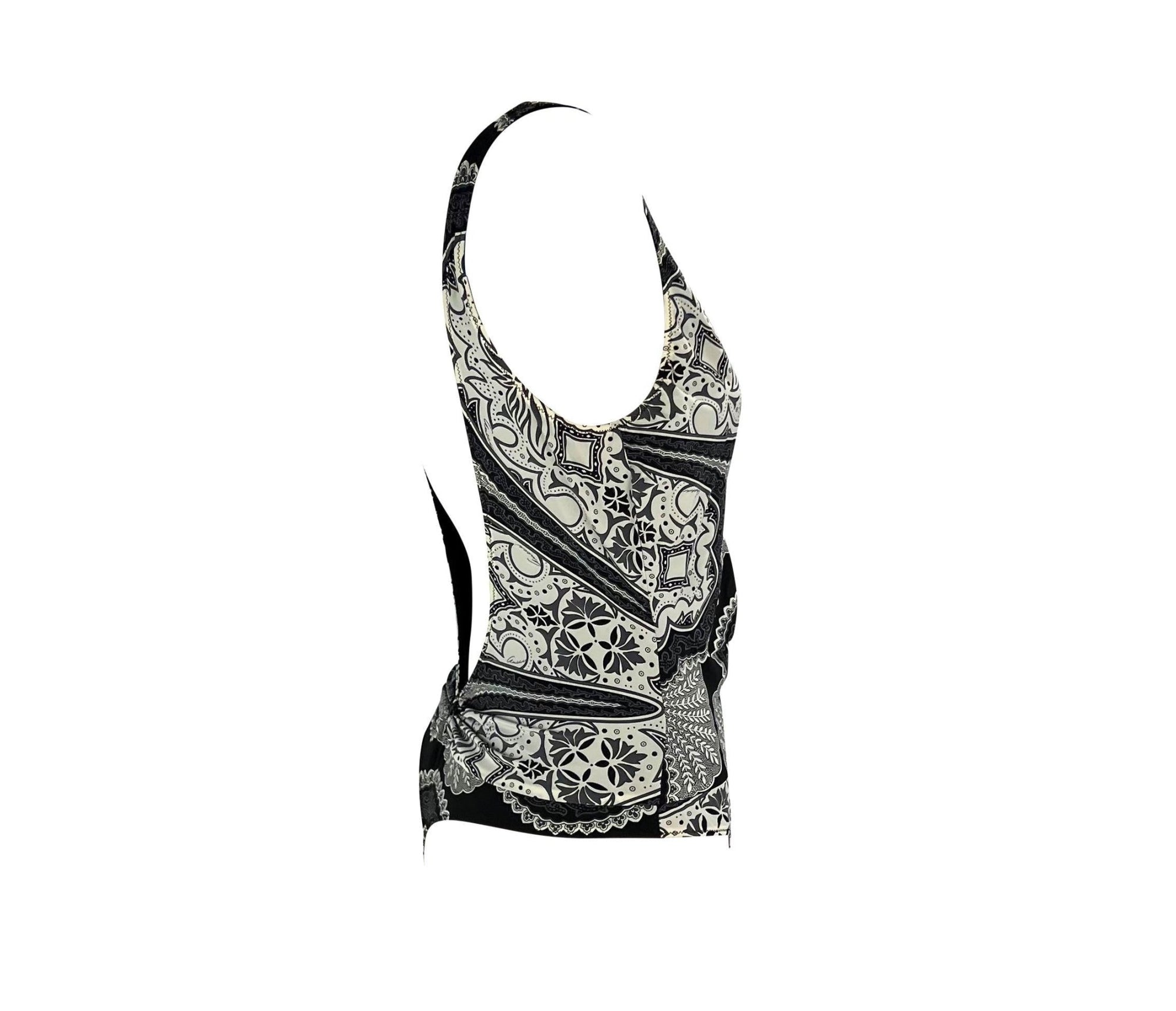 Cruise 2004 Gucci by Tom Ford Black Bandana Print One Piece Thong Swimsuit - RealList