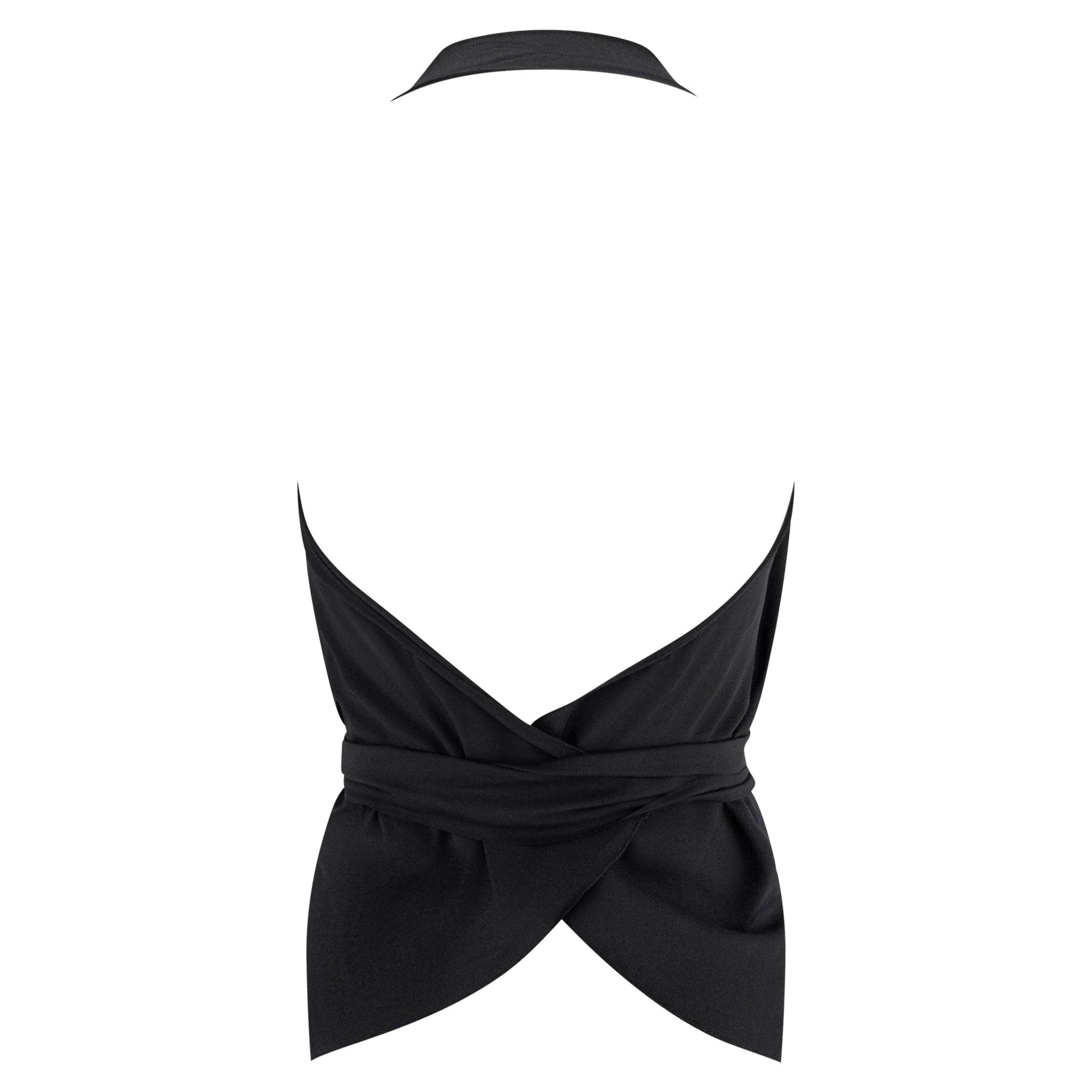 Cruise 2004 Gucci by Tom Ford Black Silk Fringe Scarf Wrap Crop Top - RealList