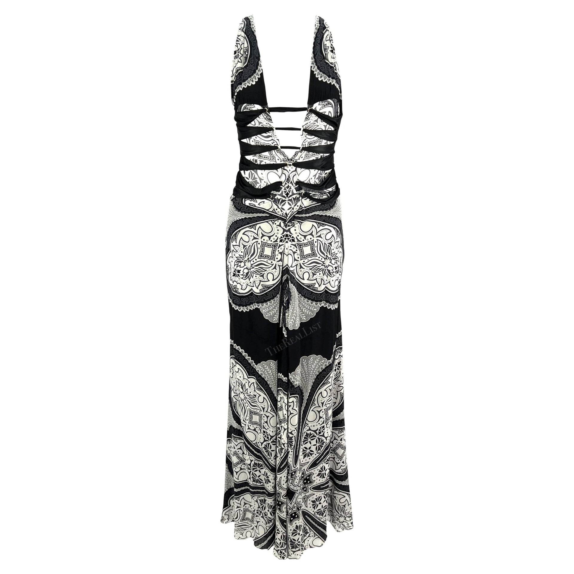 Cruise 2004 Gucci by Tom Ford Black White Paisley Silk Sheer Bandana Print Gown - RealList