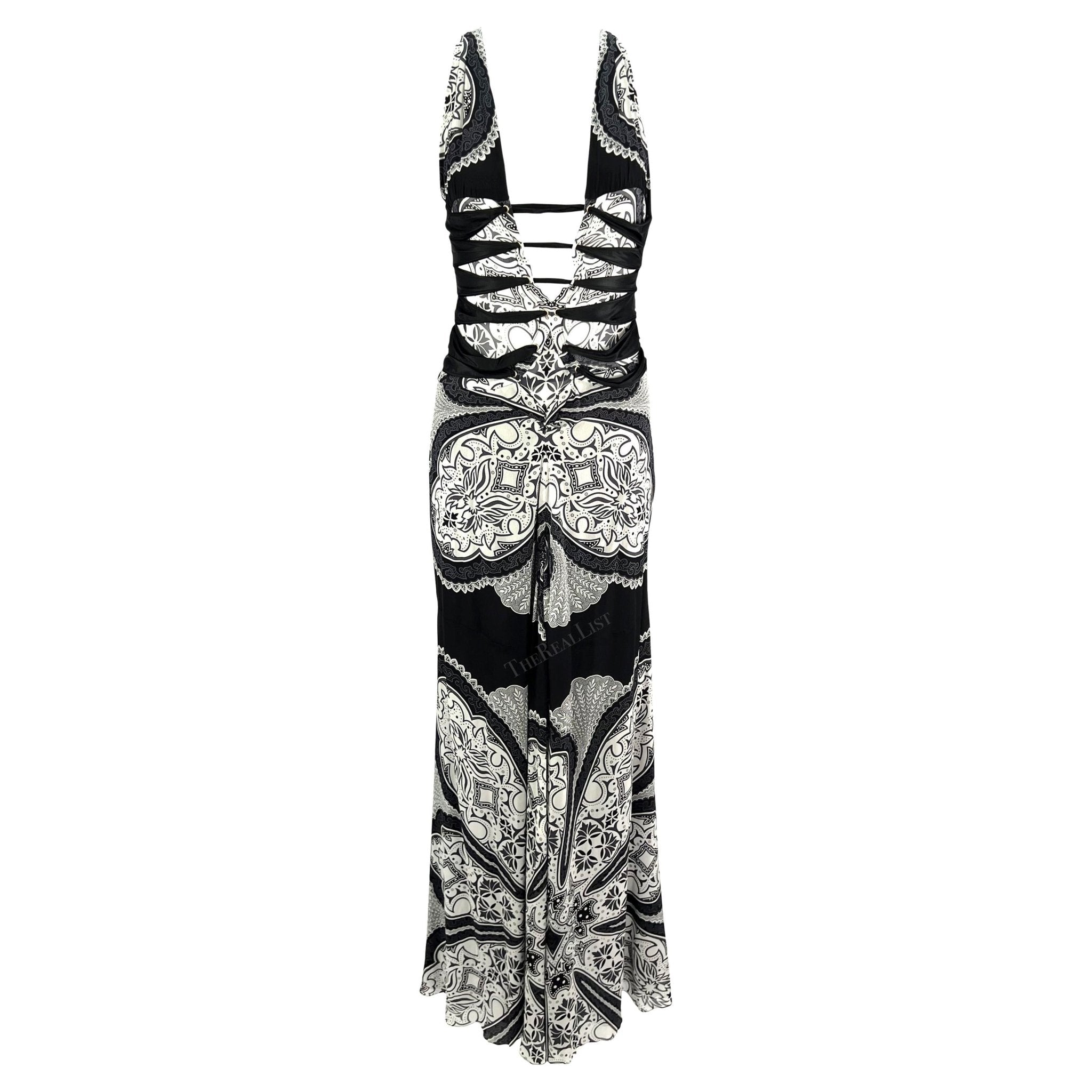 Cruise 2004 Gucci by Tom Ford Black White Paisley Silk Sheer Bandana Print Gown - RealList