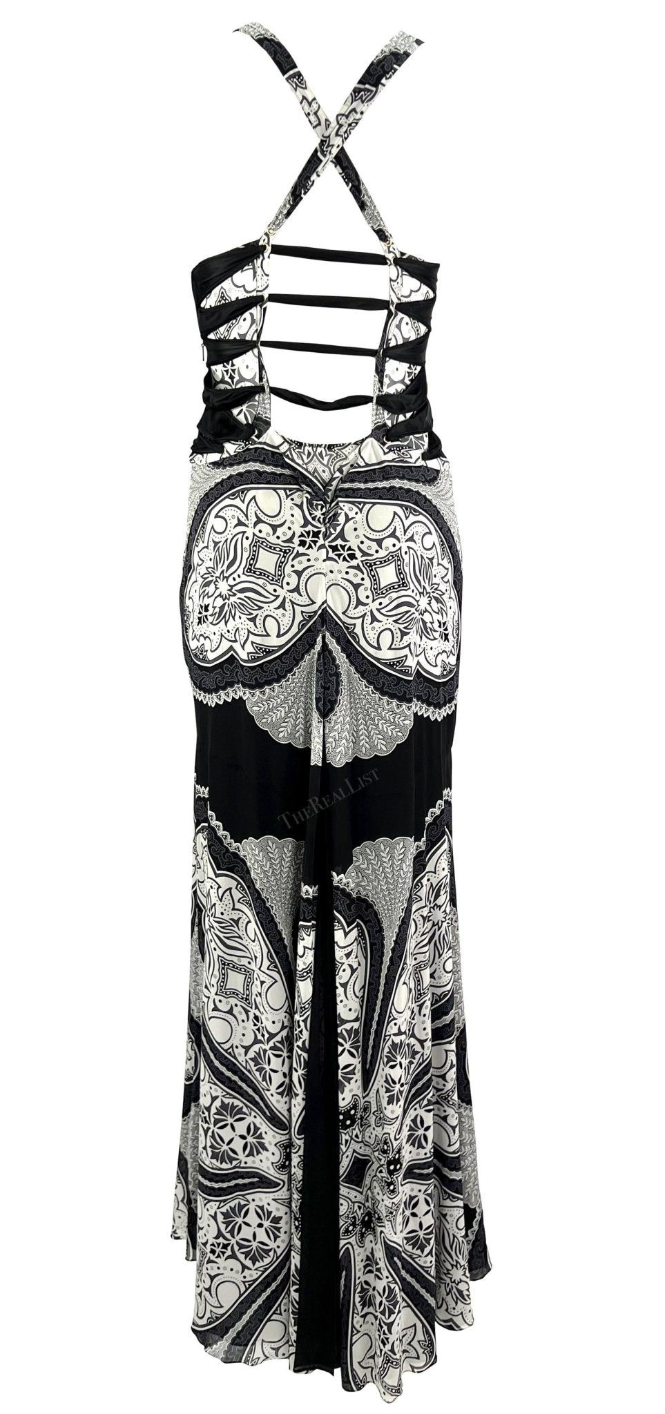 Cruise 2004 Gucci by Tom Ford Black White Paisley Silk Sheer Bandana Print Gown - RealList
