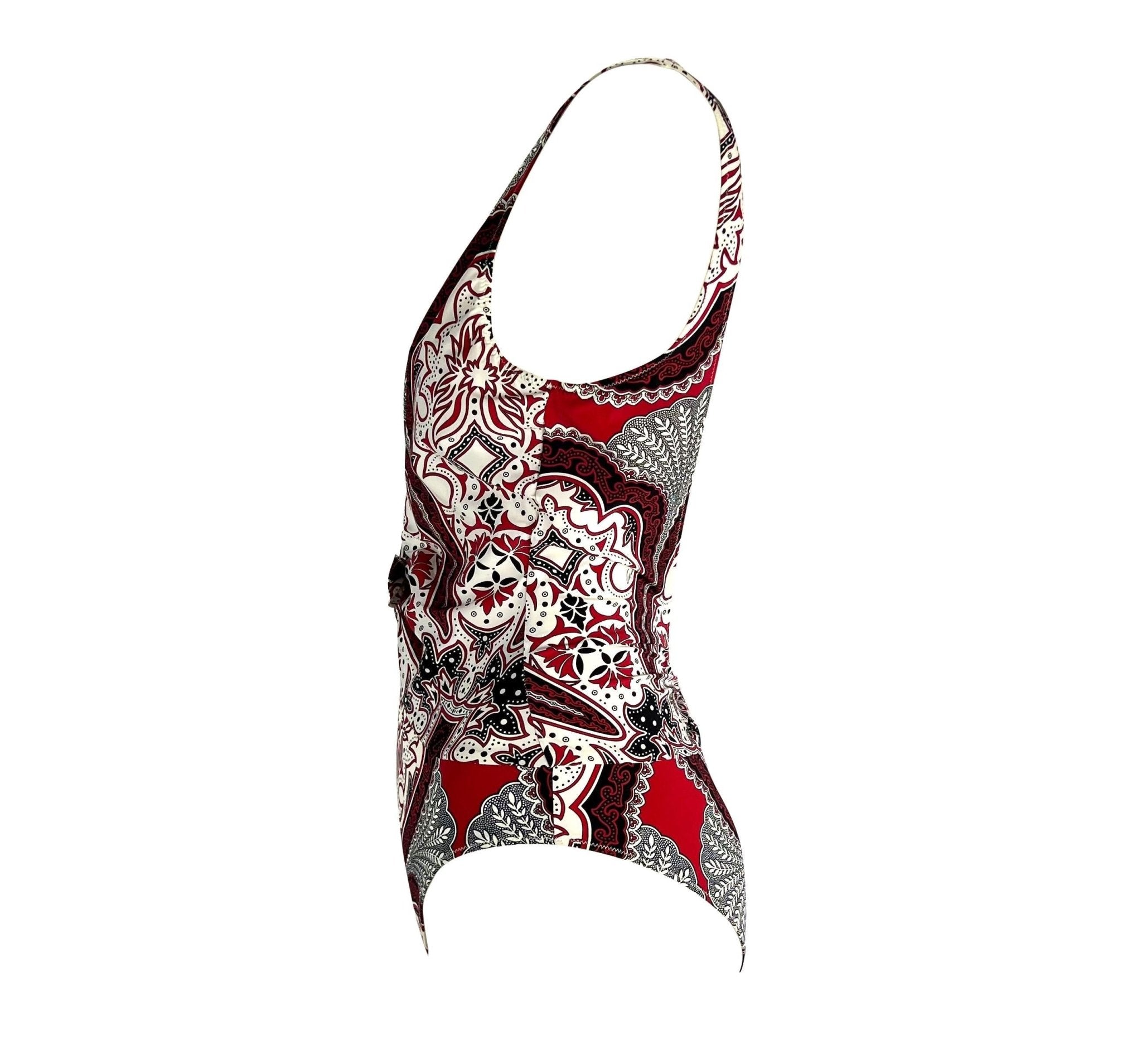 Cruise 2004 Gucci by Tom Ford Red Bandana Print One Piece Swimsuit - RealList
