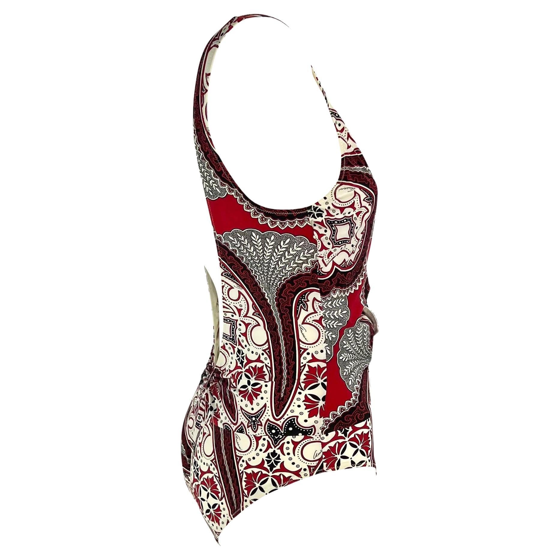 Cruise 2004 Gucci by Tom Ford Red Bandana Print One Piece Swimsuit - RealList
